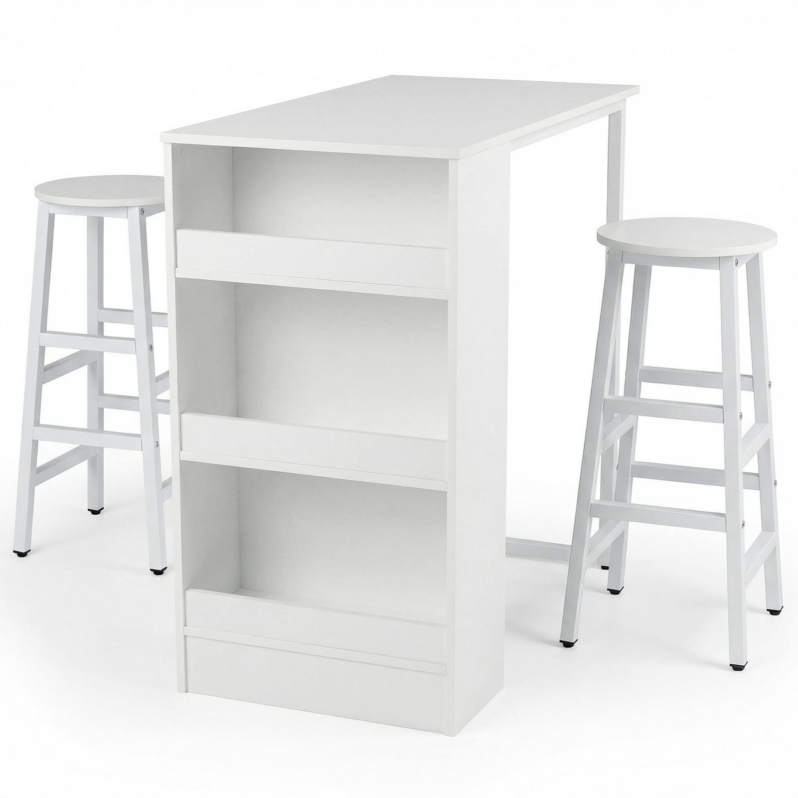 XYNOR 3-Piece Counter Height Dining Set with Storage Shelves-White