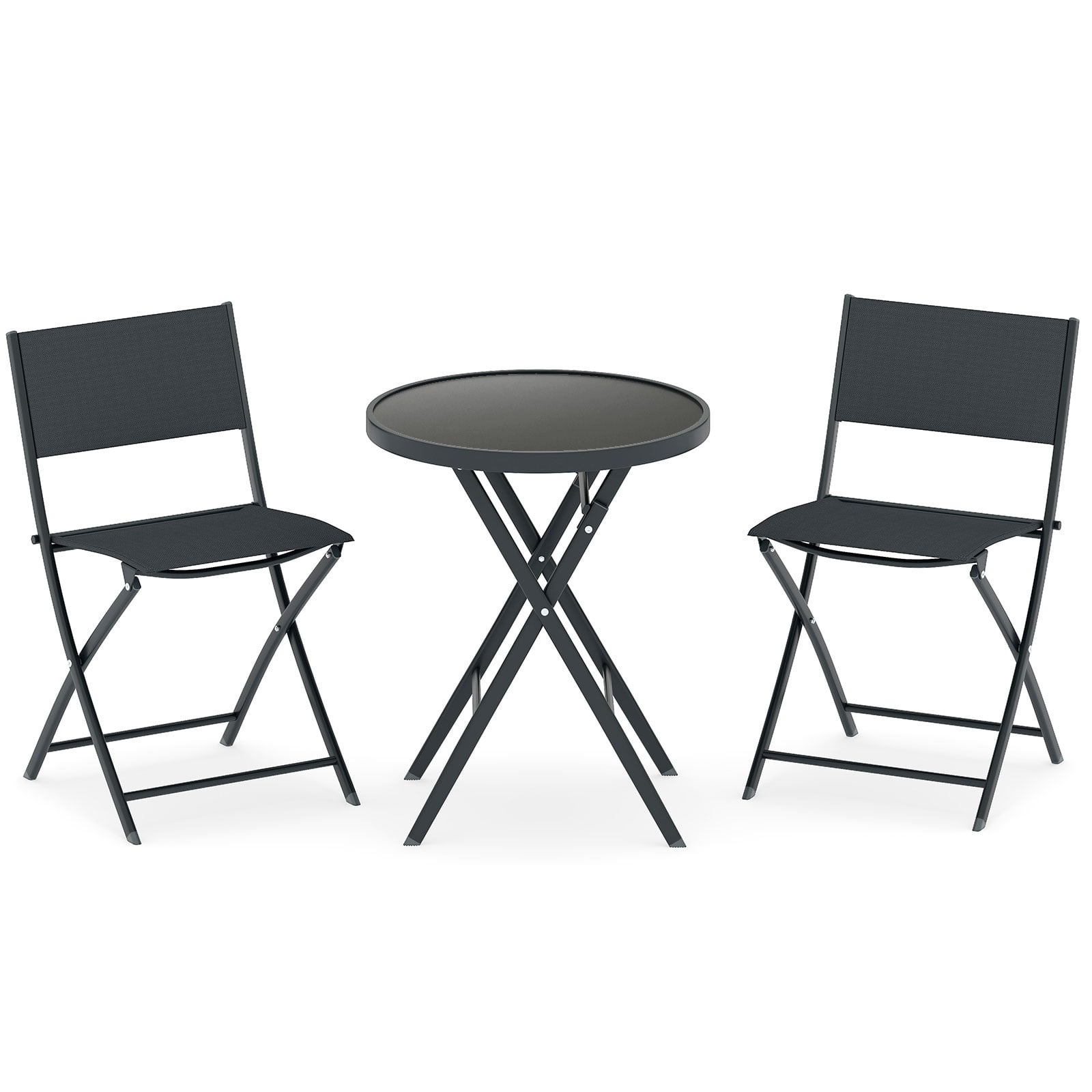 3 Piece Folding Bistro Set Patio Dining Furniture with Breathable Fabric Seat