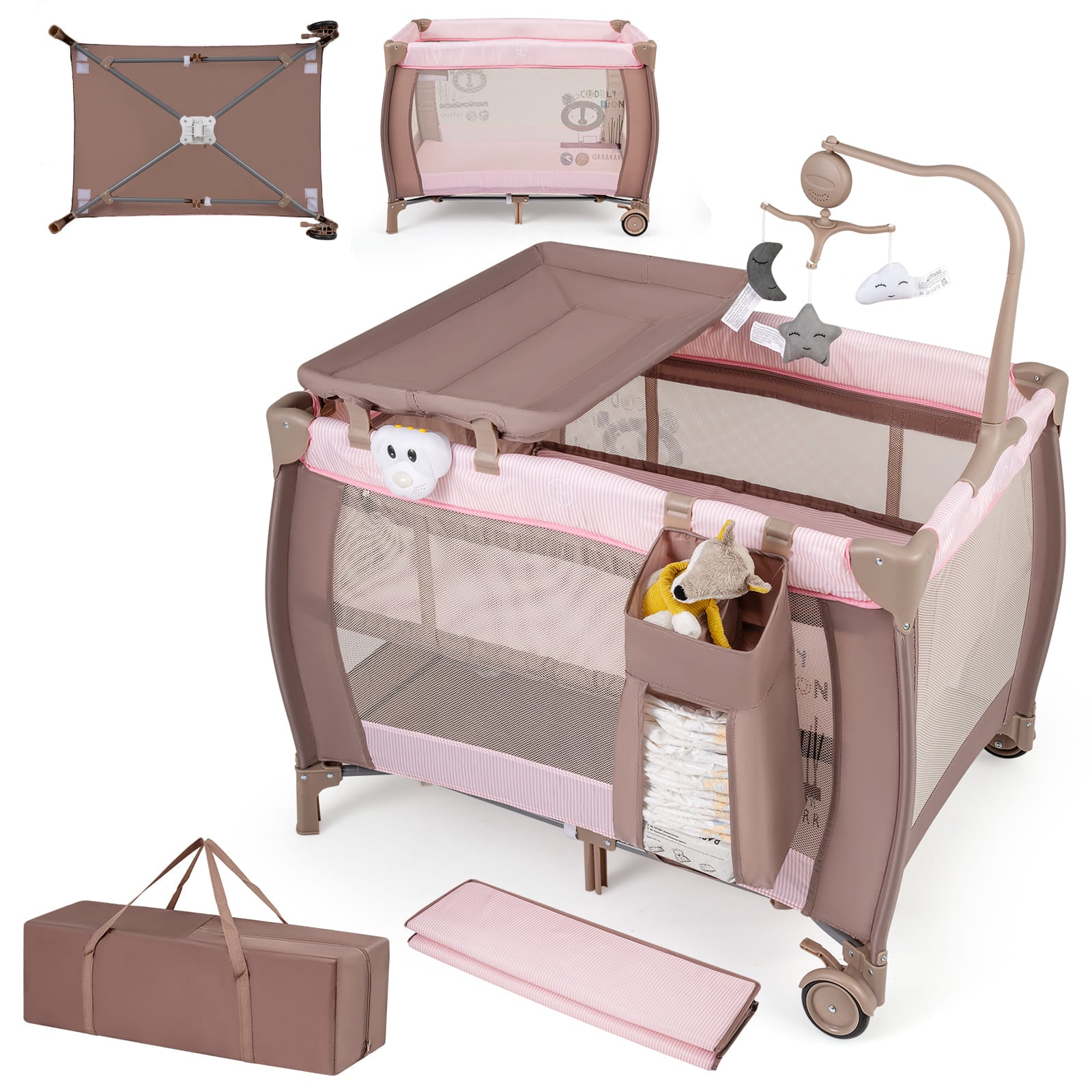 NIVEN 3-in-1 Baby Activity Centre Foldable with Changing Table-Pink