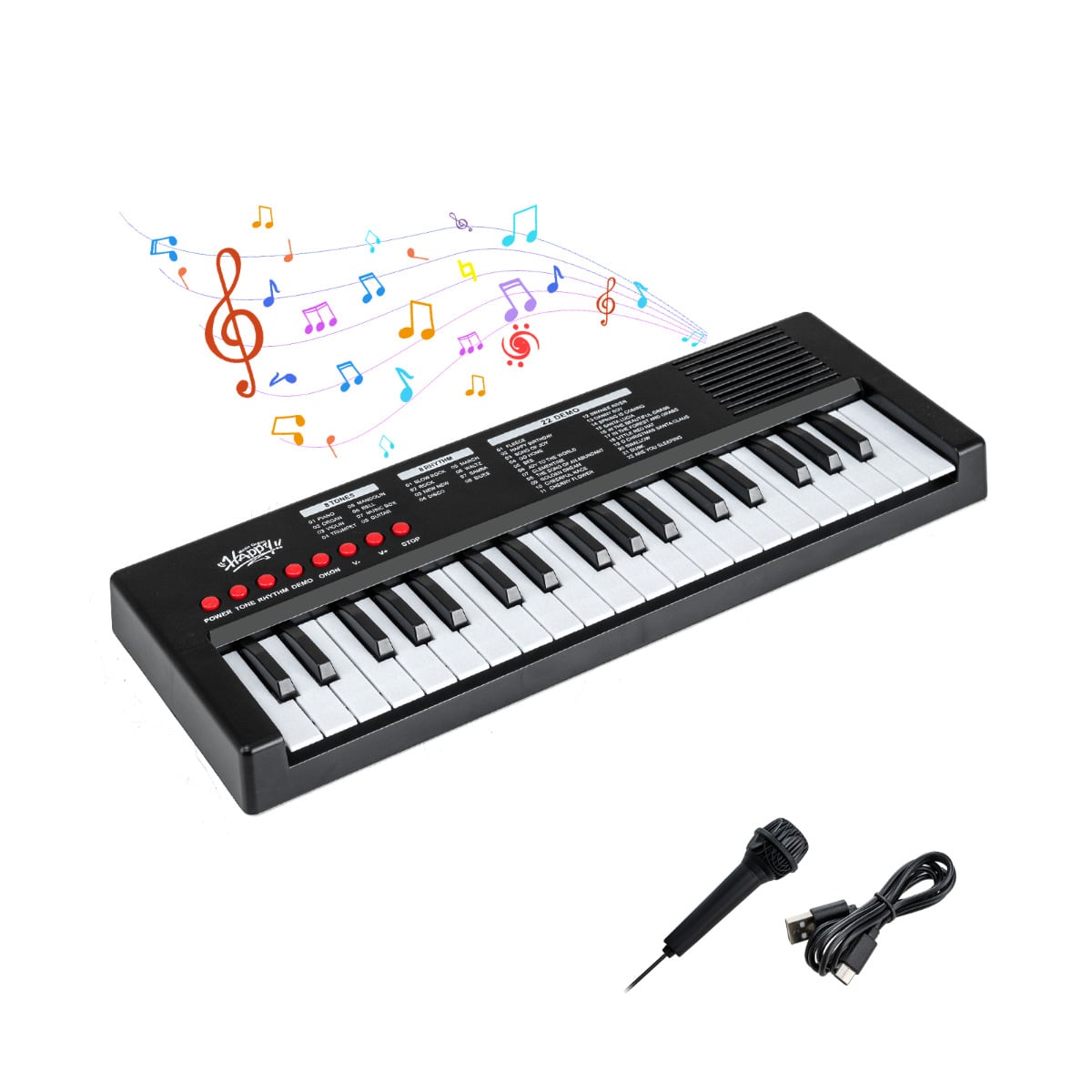 TVARO 37-Key Kids Piano Keyboard with Microphone-Black