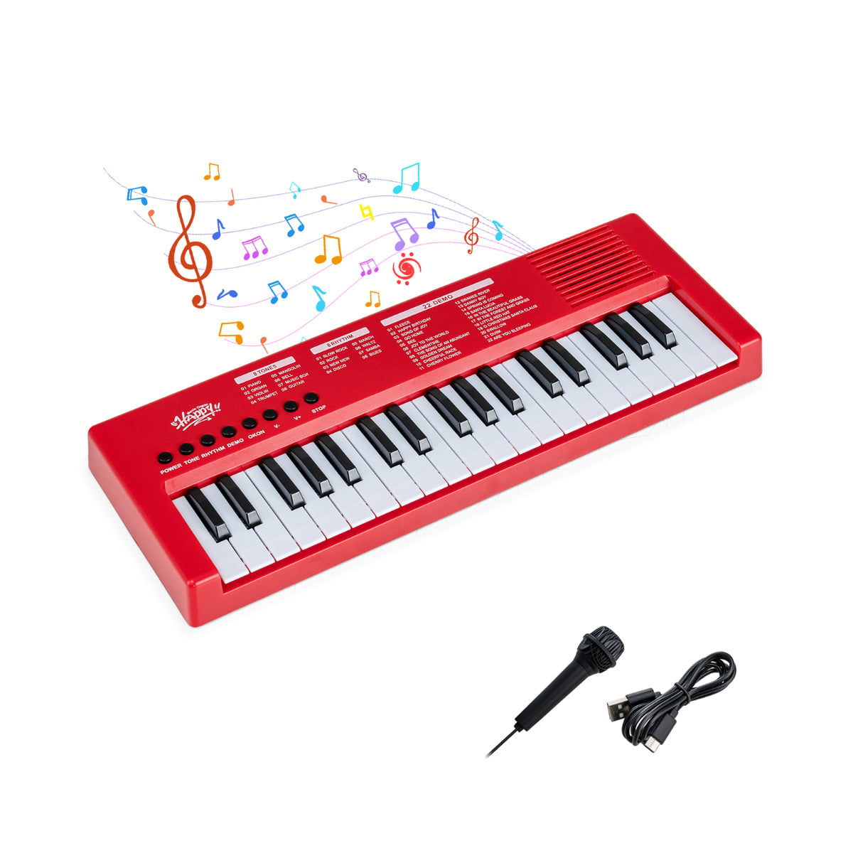 TVARO 37-Key Kids Piano Keyboard with Microphone-Red