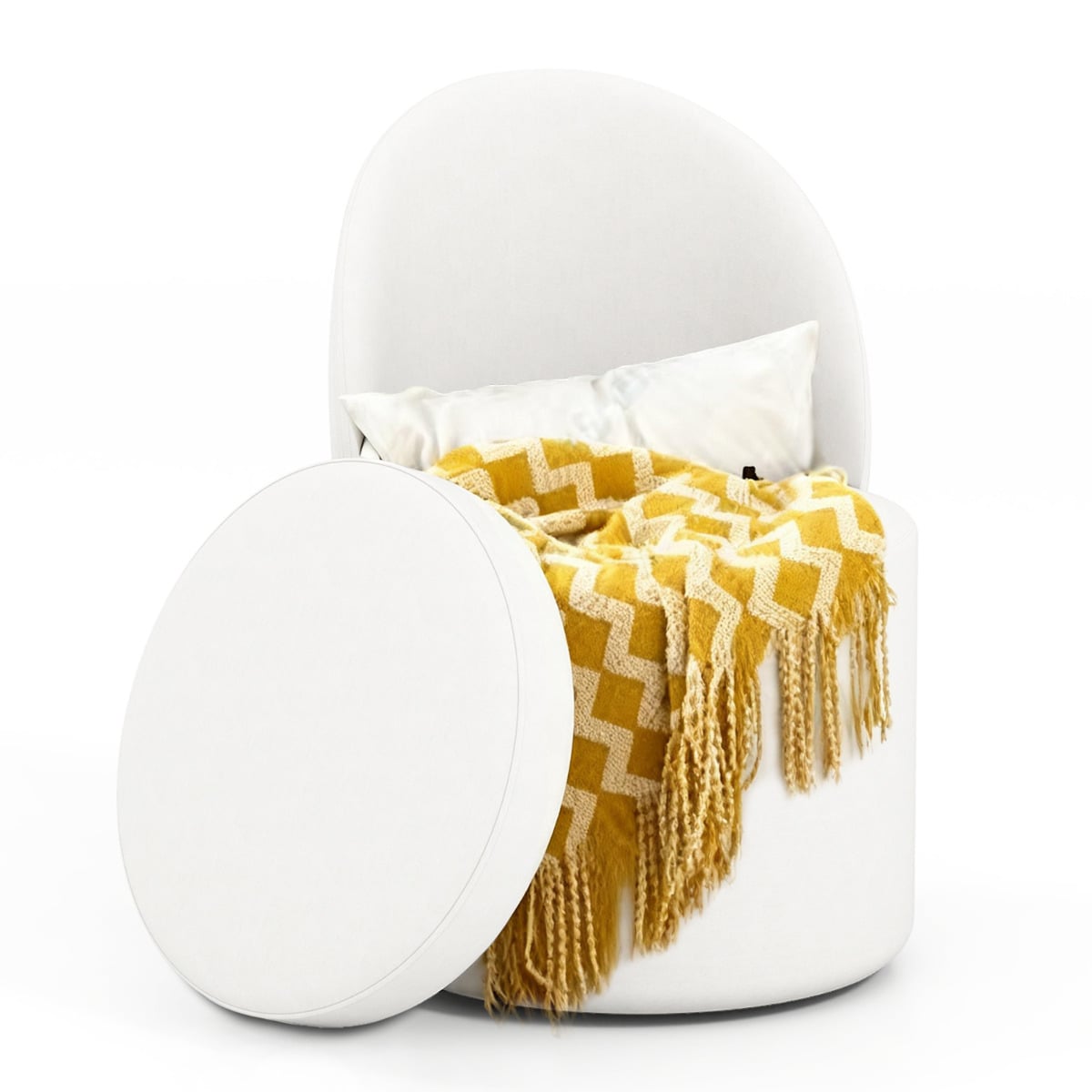 38 L Storage Ottoman Faux Velvet Vanity Stool with Backrest-White