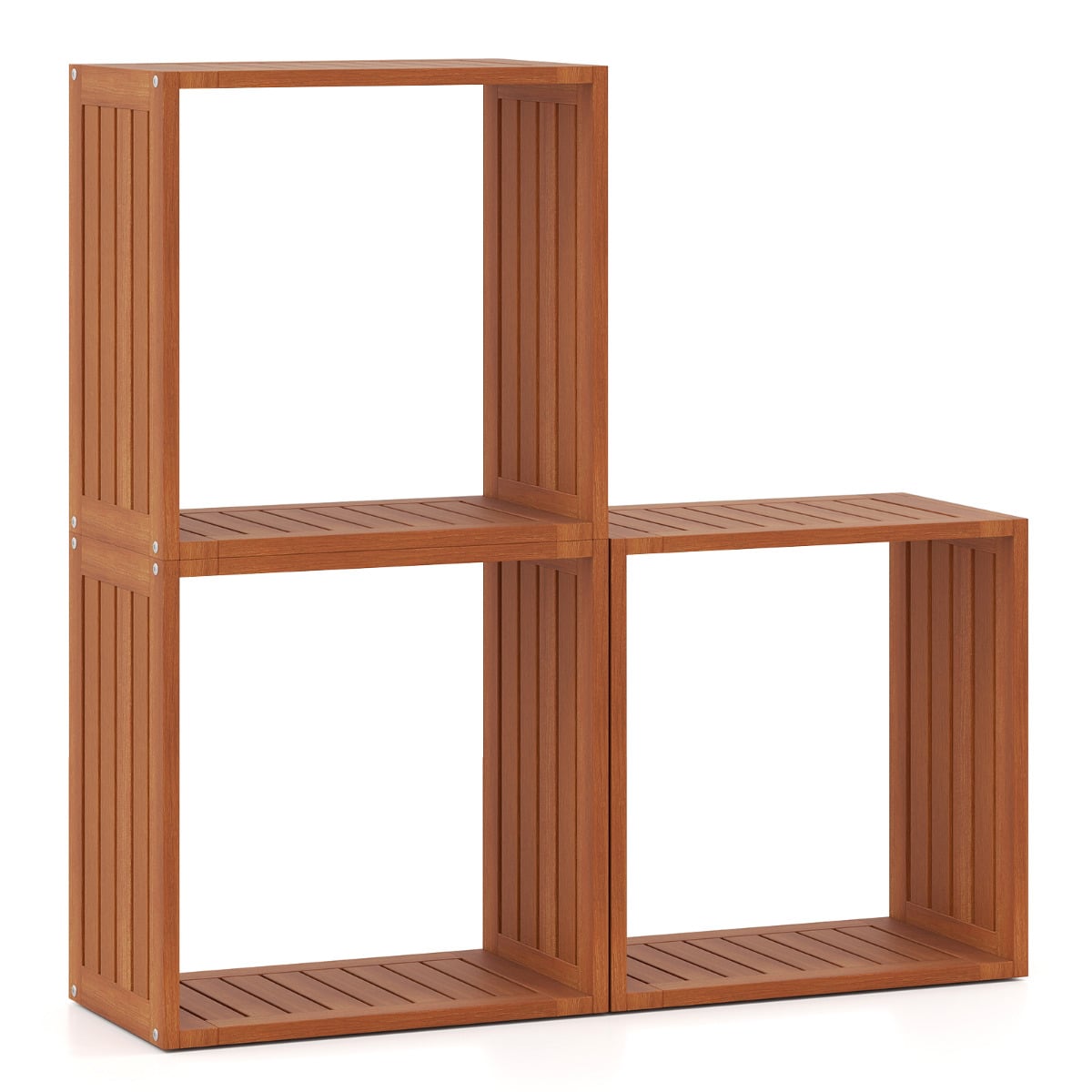 3 Cube Bookcases Stacking Organizers with Open Slatted Design