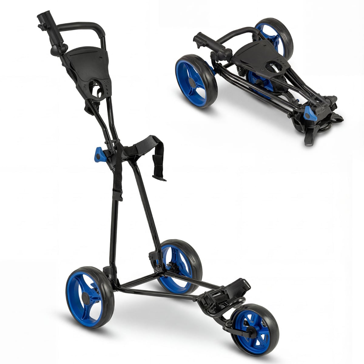 ELARIS 3 Wheel Folding Golf Push Cart with Adjustable Height Handle and Foot Brake-Blue