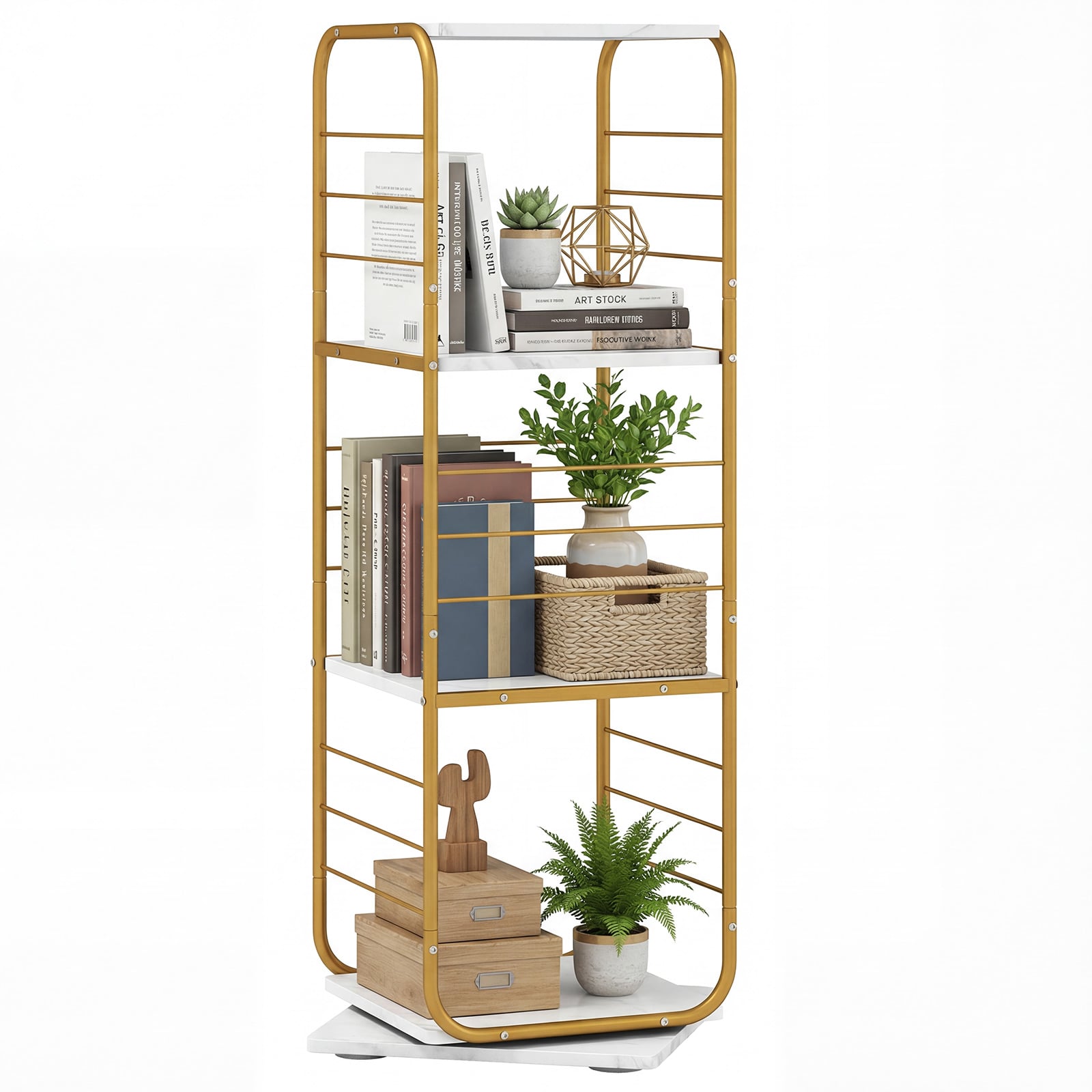 ORVIA 4-Tier Rotating Bookshelf 360degree Spinning Bookcase Tower-Golden