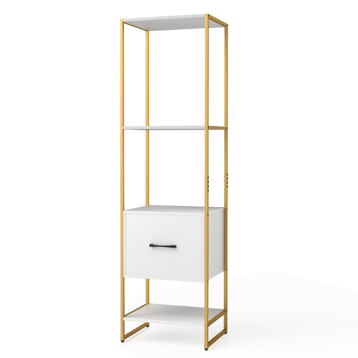 FIRICO 5-Tier Tall Narrow Bookcase Bookshelf with Drawer Shelves-White