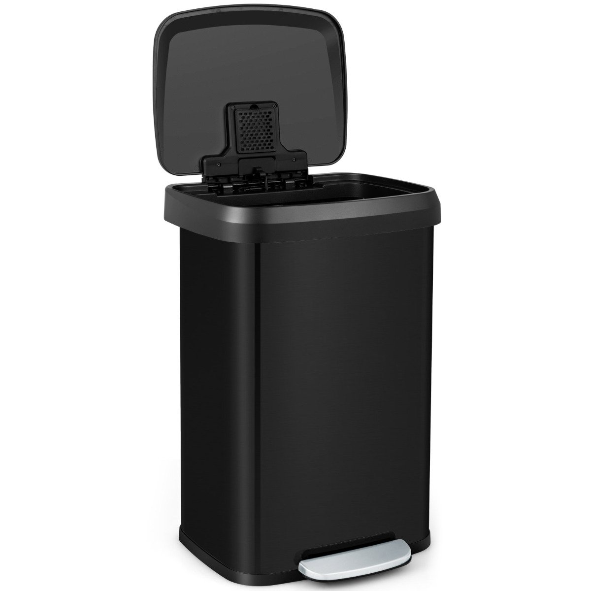 BRANWIX 50 L Stainless Steel Step Trash Can with Deodorizer Compartment-Black