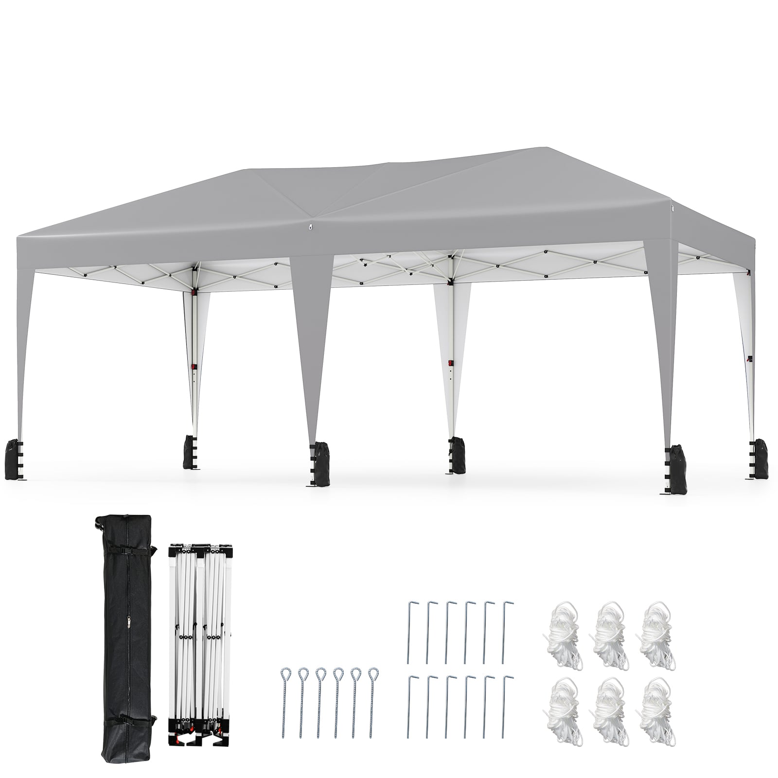 UIORA 590 x 300cm Outdoor Pop up Canopy Tent with Wheeled Bag-Grey