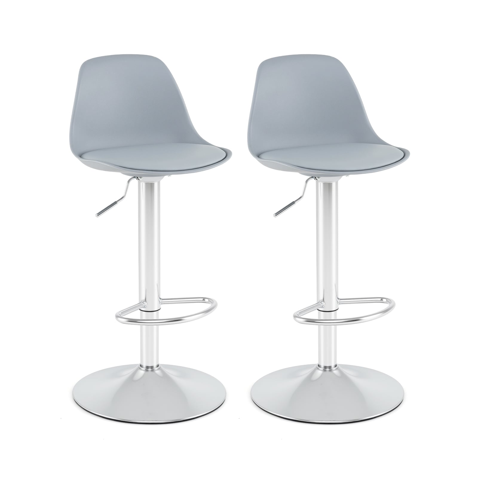 YELIX 60-82cm Seat Height Bar Stools Set of 2 with Backrests-Grey
