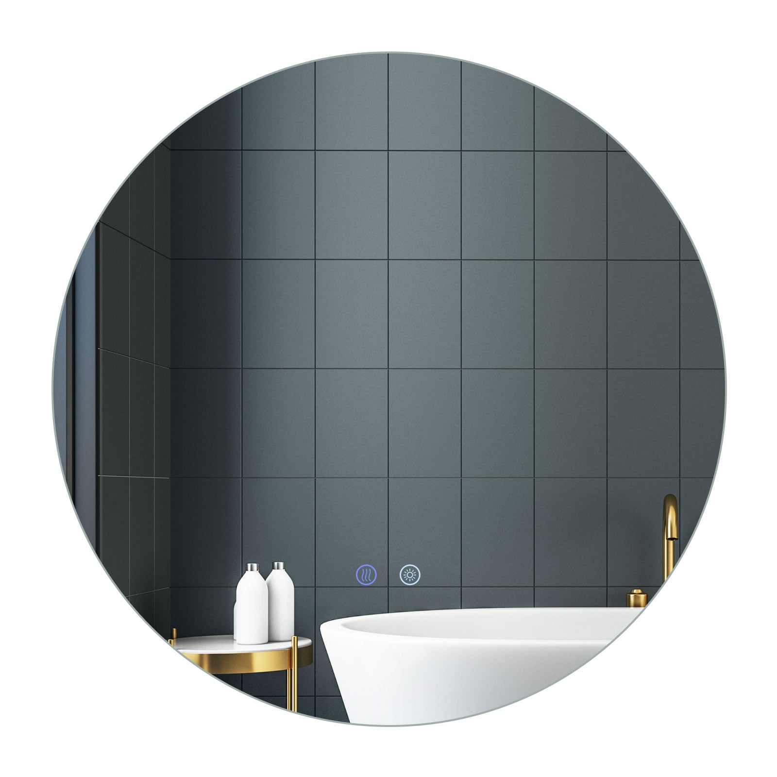 WVORA 60 Round LED Lighted Mirror Wall Mounted Bathroom Mirror