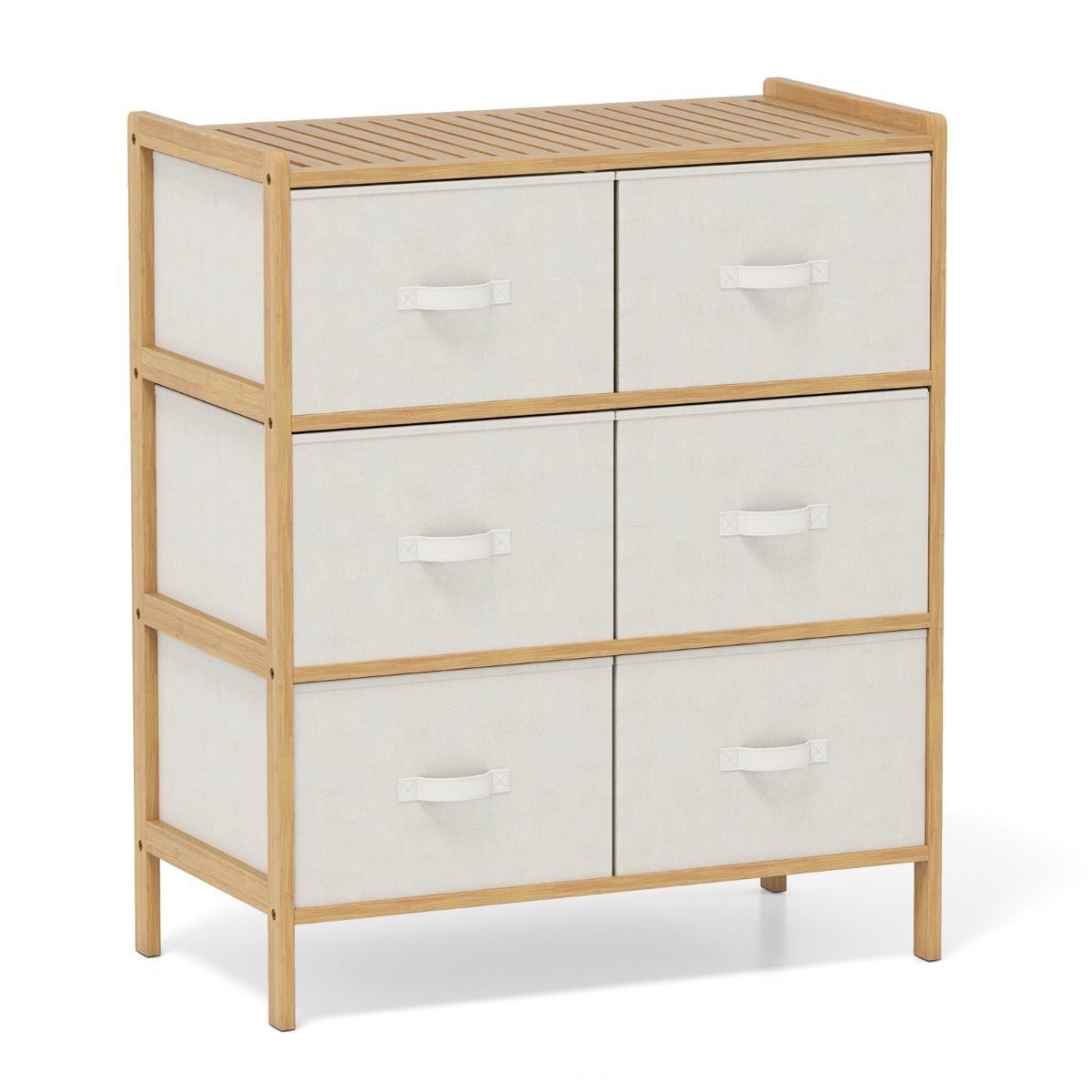 FOLDA Oak Frame Fabric Chest of Drawers - Medium-sized, 6 Drawers