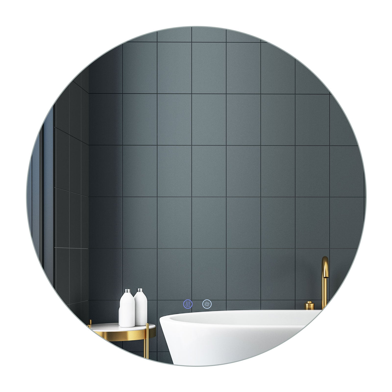 WVORA 70cm Round LED Lighted Mirror Wall Mounted Bathroom Mirror