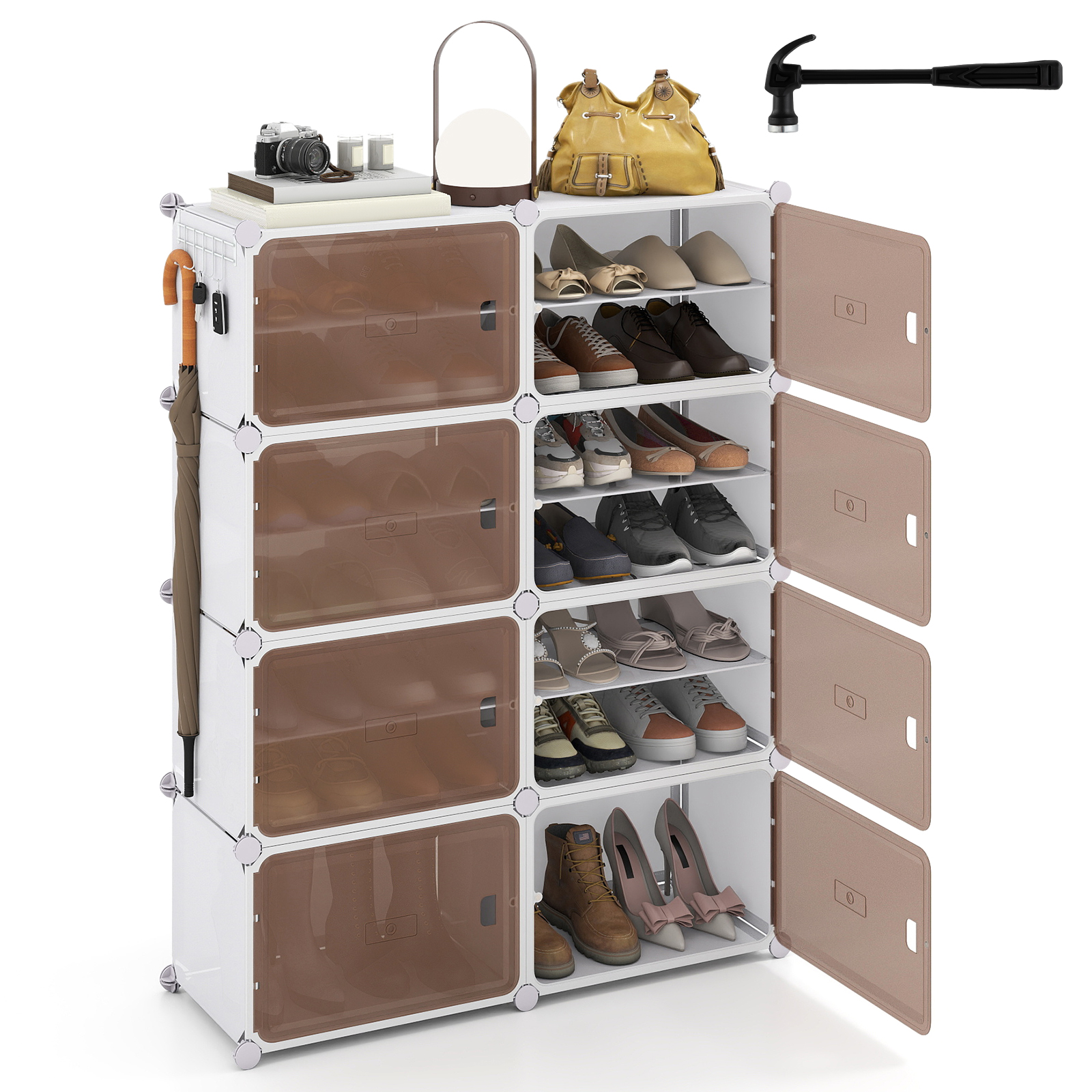 LVARO 8-Tier Shoe Cabinet Storage Organizer with Removable Shelves - White