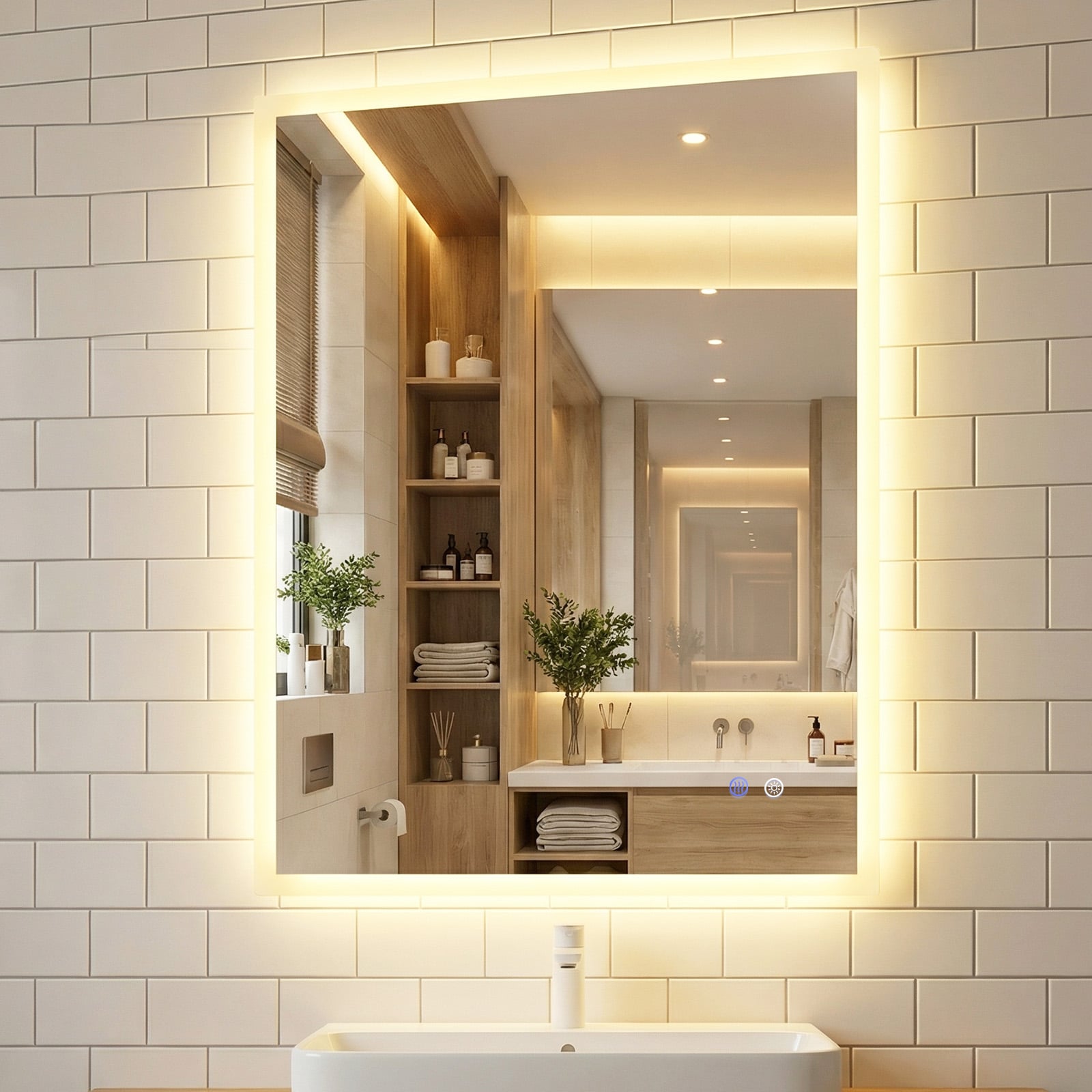 80 x 60cm Rectangular Wall Vanity LED Bathroom Mirror with Anti-fog