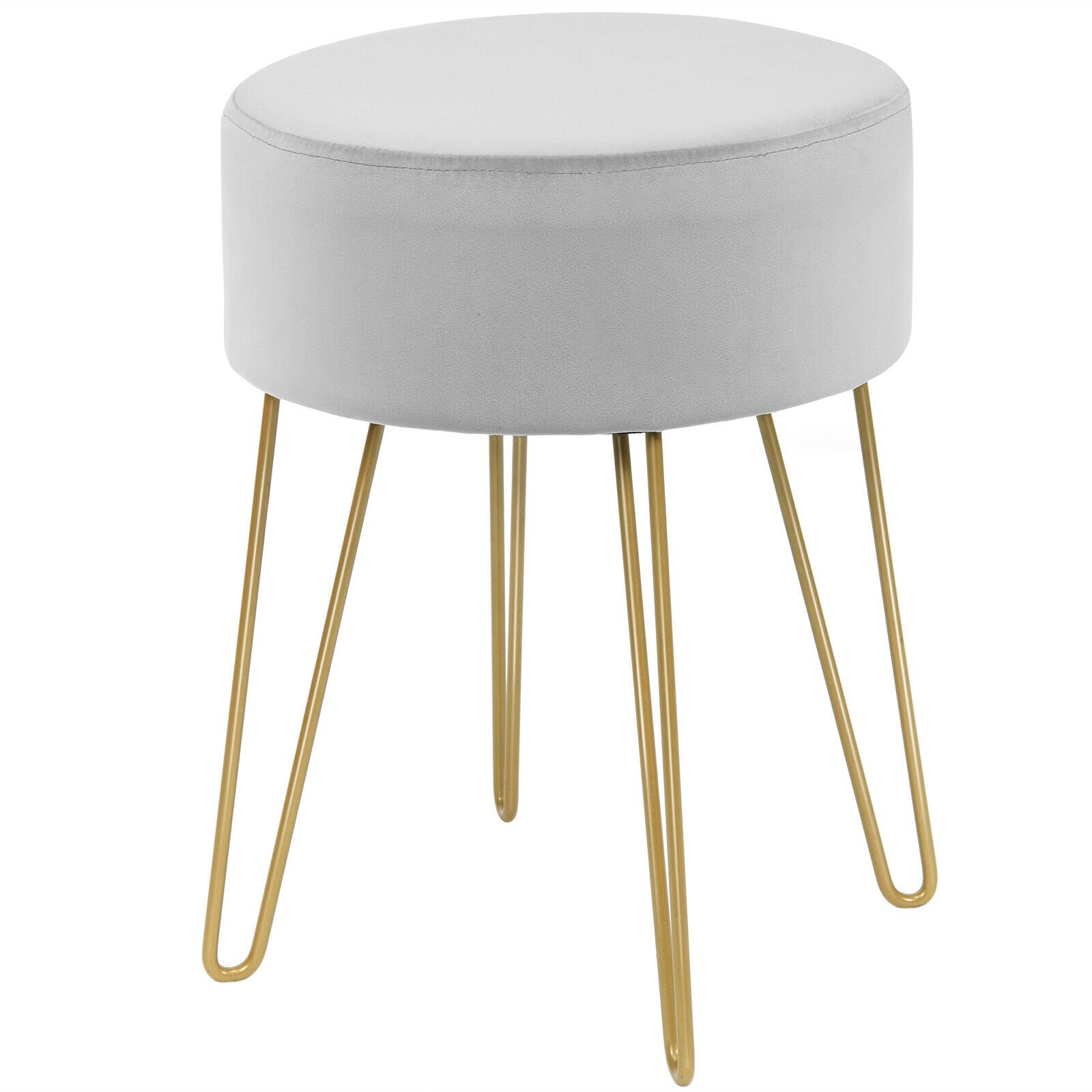 Vanity Stool - Round Velvet Stool with Hairpin Legs-Gray