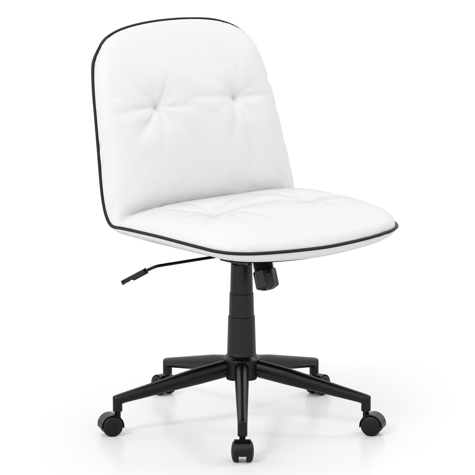 Armless Office Chair with Adjustable Height & Wheels-White
