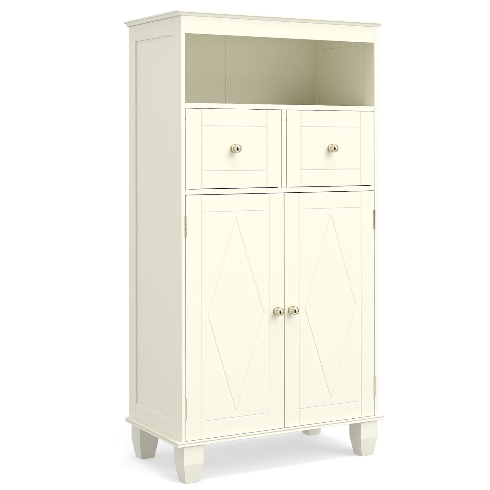 KVARO Bathroom Floor Storage Cabinet with Doors and Shelves-Beige