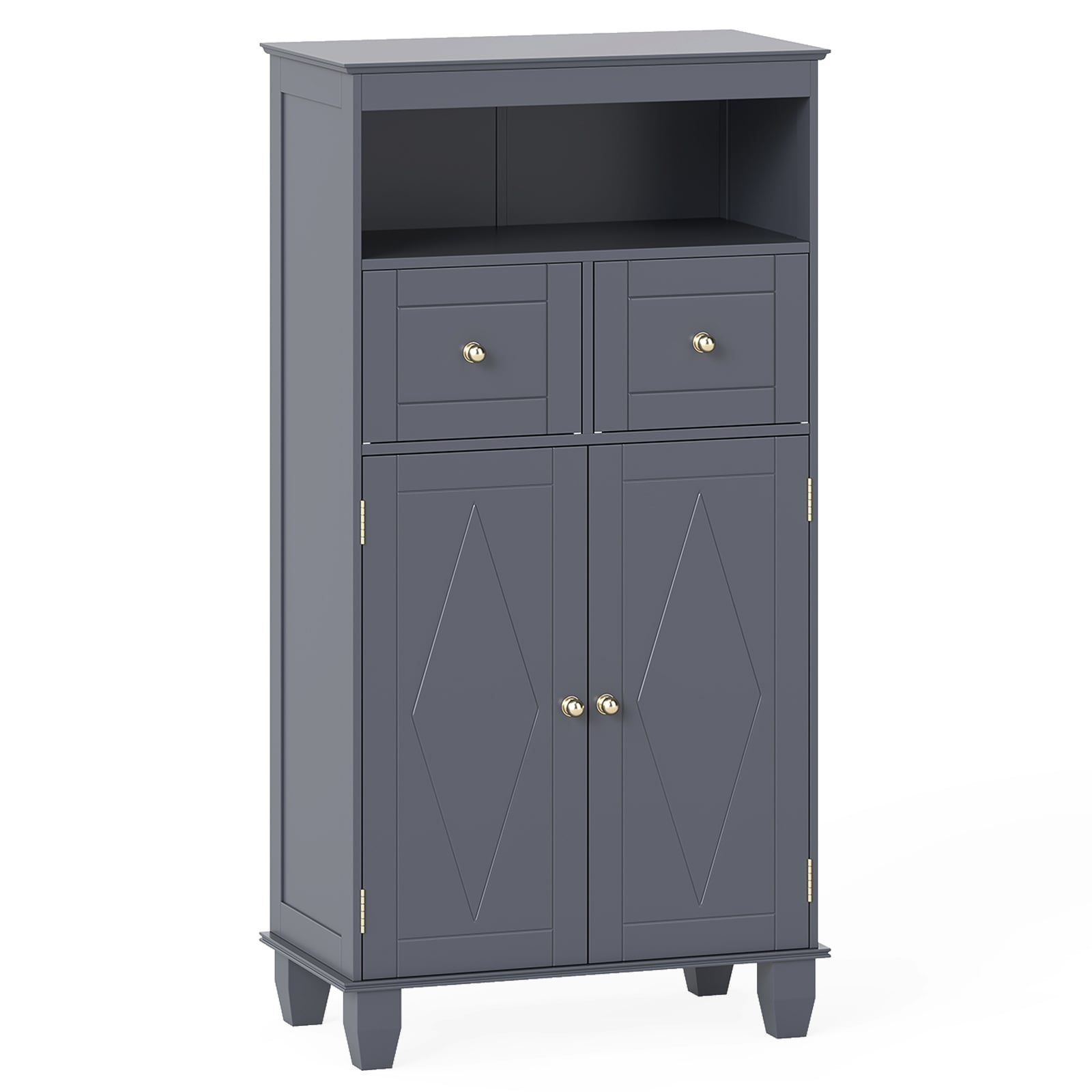 KVARO Bathroom Floor Storage Cabinet with Doors and Shelves-Gray