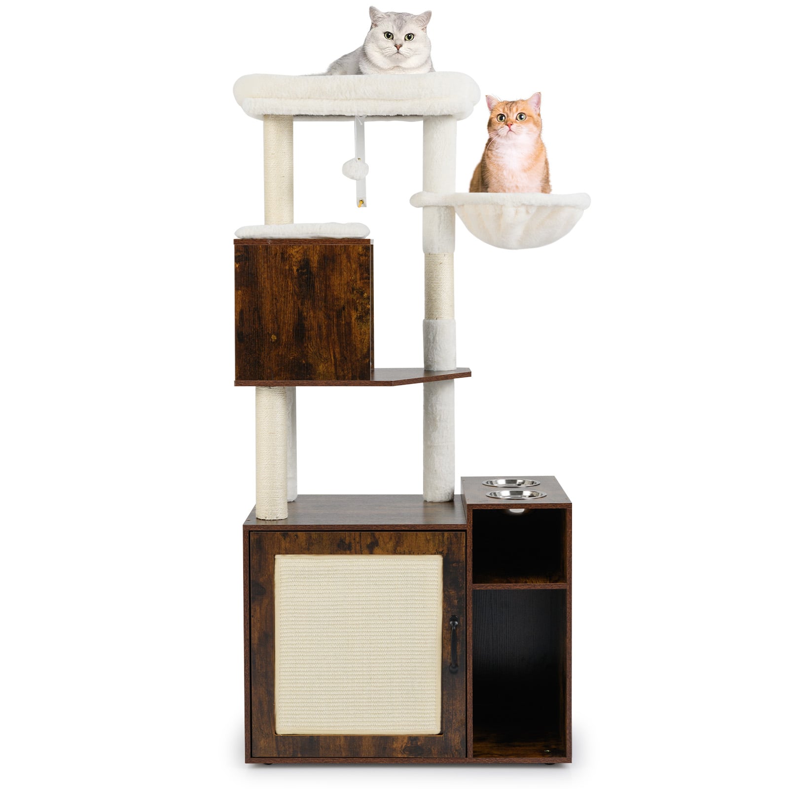 URIX Cat Litter Box Enclosure with Sisal Scratching Post and Mat-Brown