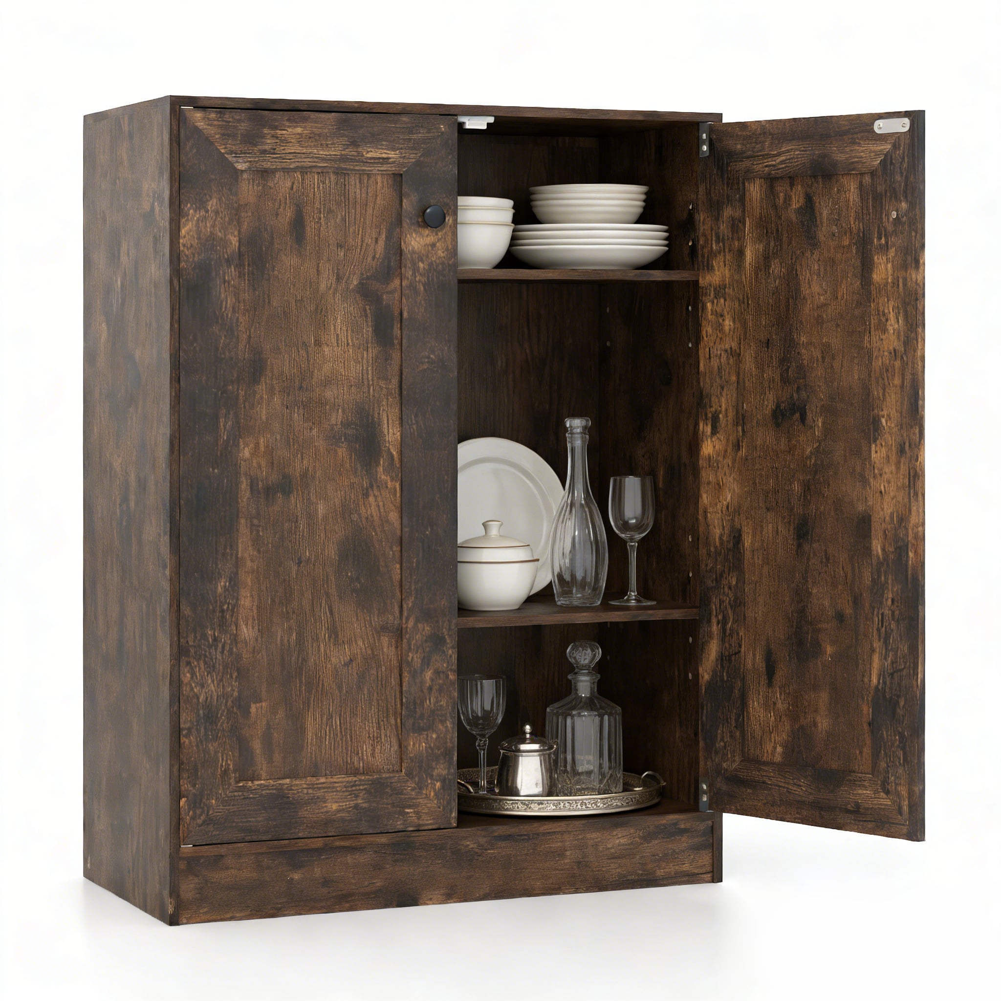 YORIN Wooden Sideboard Cabinet with Double Doors-Rustic Brown