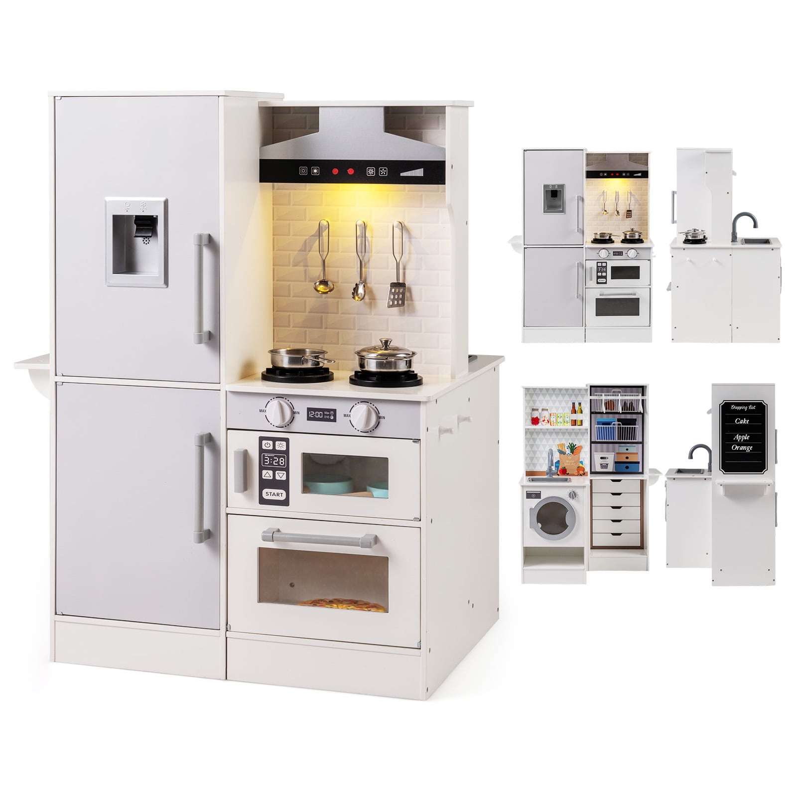SIREL Kids Play Kitchen with Water Dispenser & Hood-White