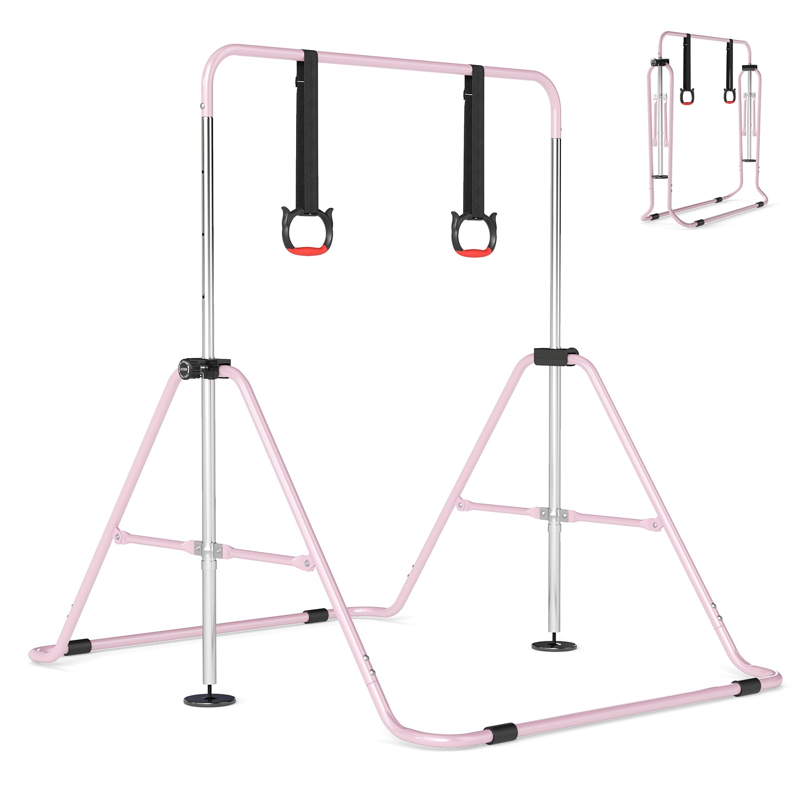 AVIRA Expandable Gymnastic Bar for Kids 4-Level Height Adjustable Gymnastic Bar-Pink