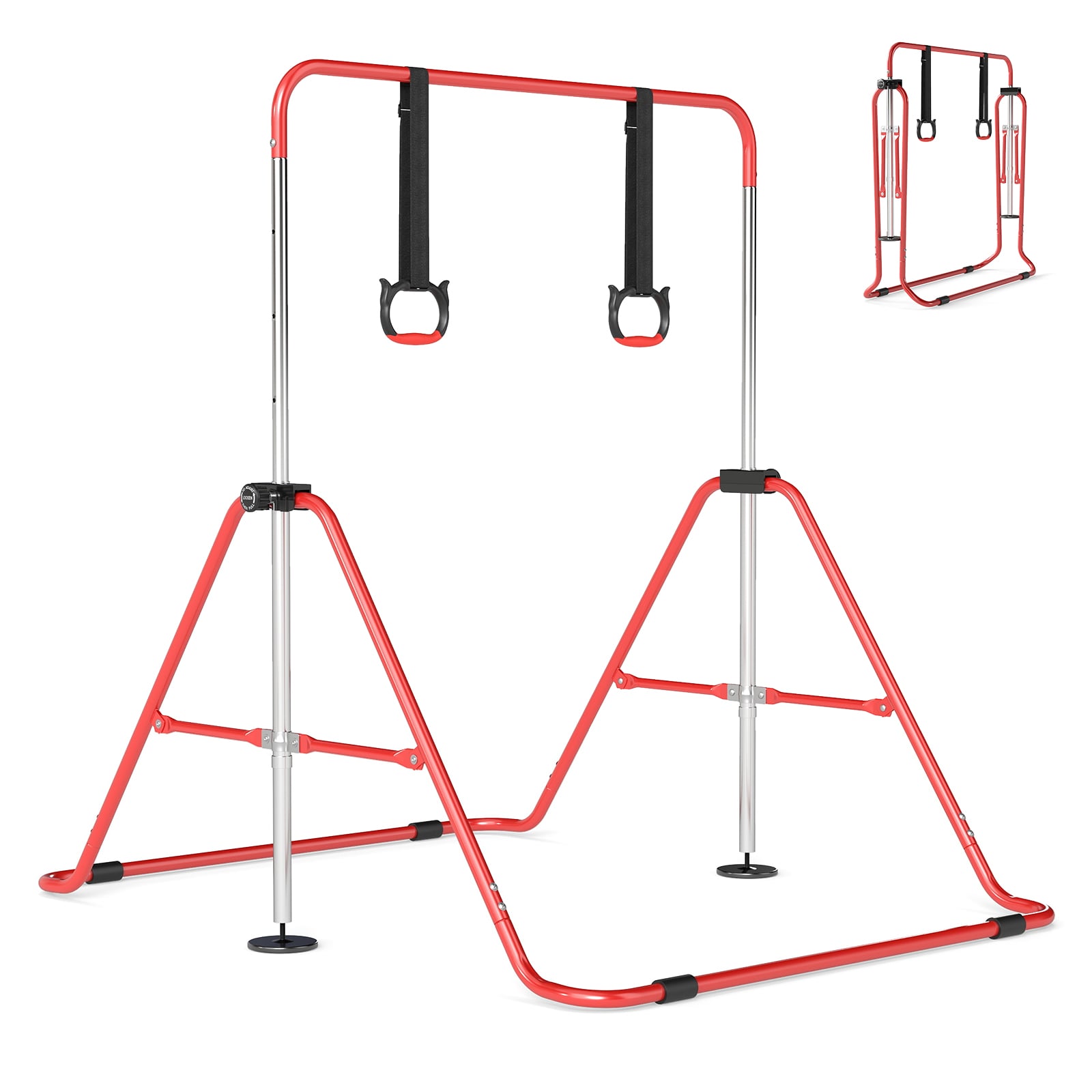 AVIRA Expandable Gymnastic Bar for Kids 4-Level Height Adjustable Gymnastic Bar-Red