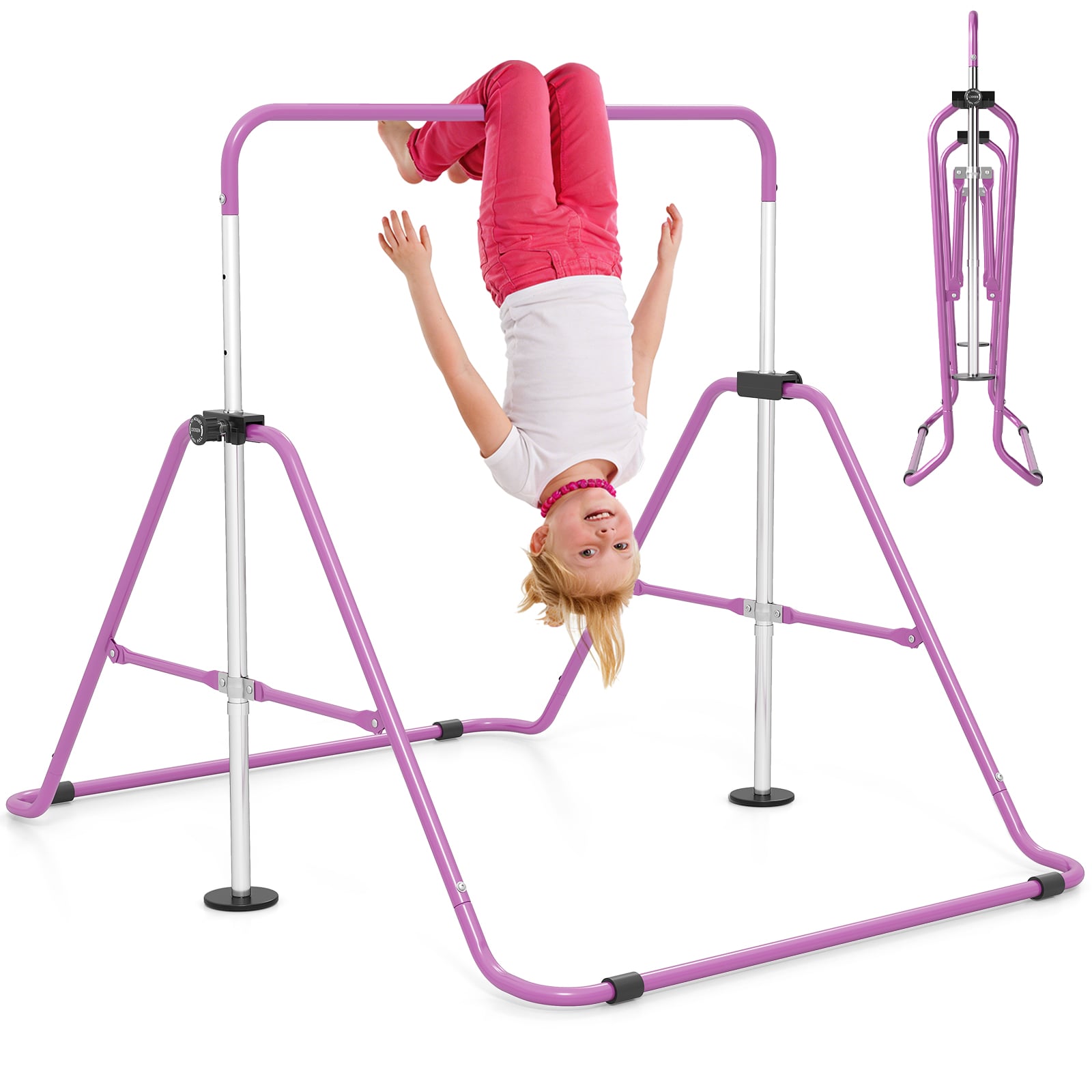 ILYON Folding Kids Gymnastics Bar Height Adjustable-Purple