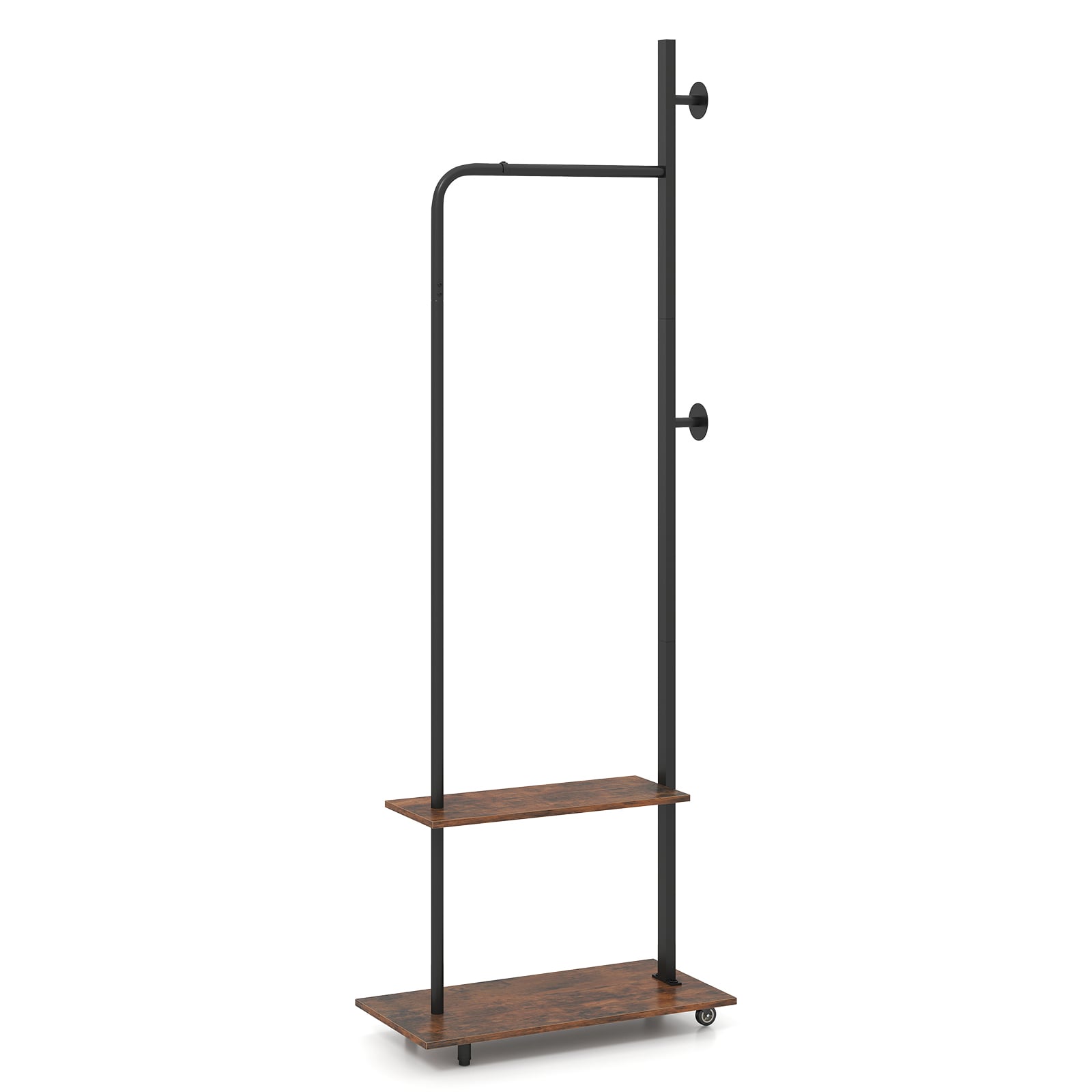 Freestanding Clothing Rack with Wheels and Hanging Rod-Rustic Brown