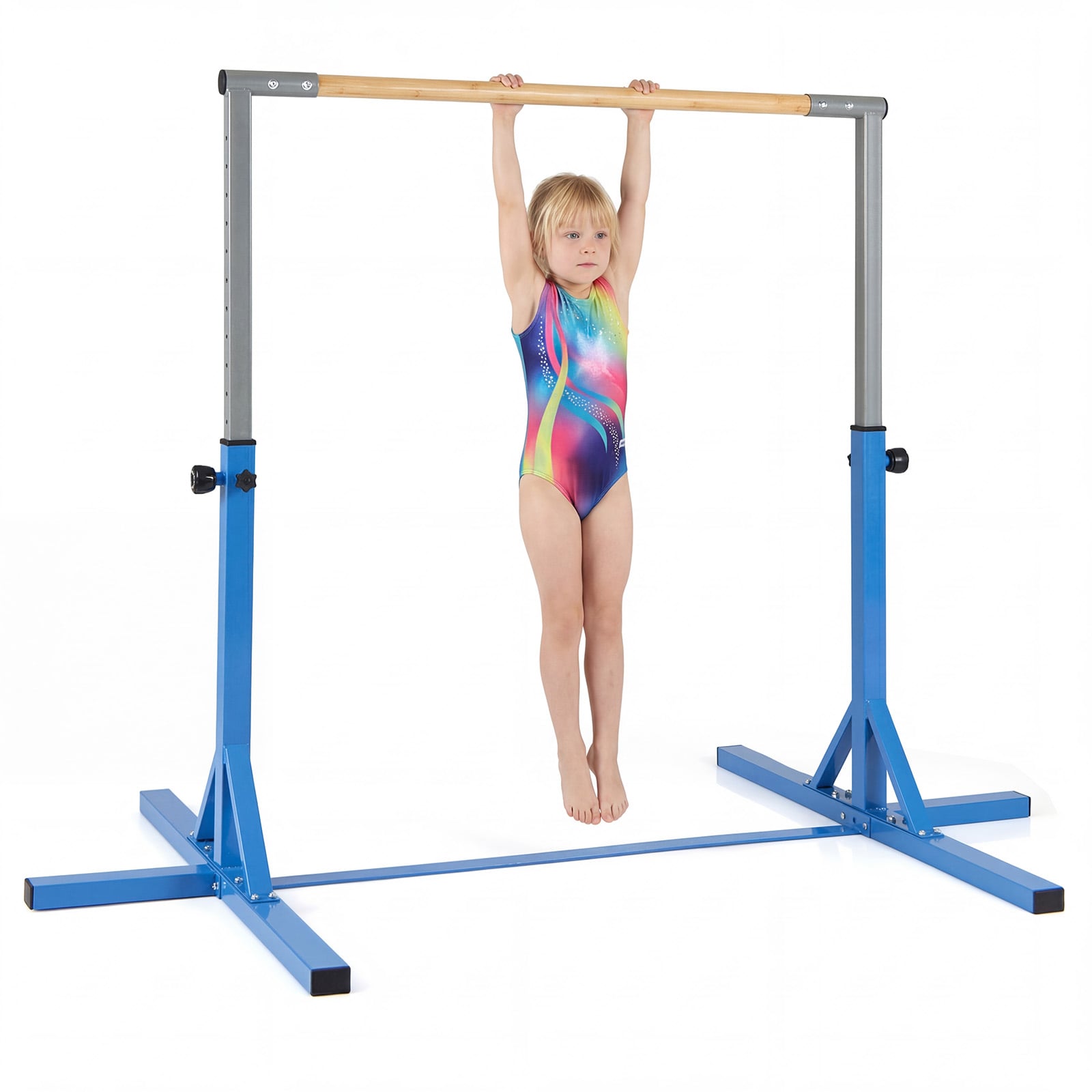 FIROX Gymnastics Bar Adjustable Horizontal Kip Bar with 85-145cm 12-Level Height-Blue