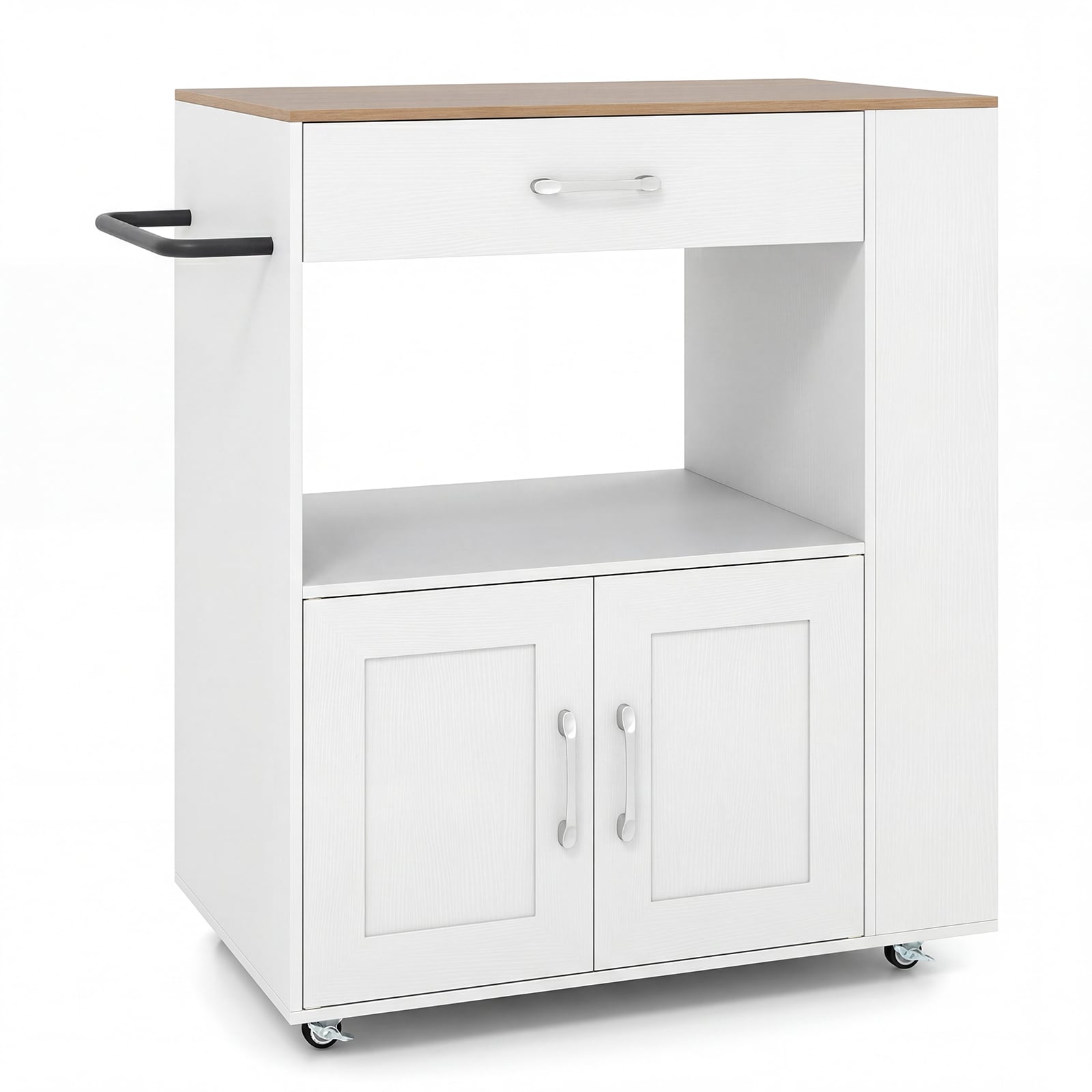 IVARA Kitchen Island Cart with Storage & Wheels-Natural & White