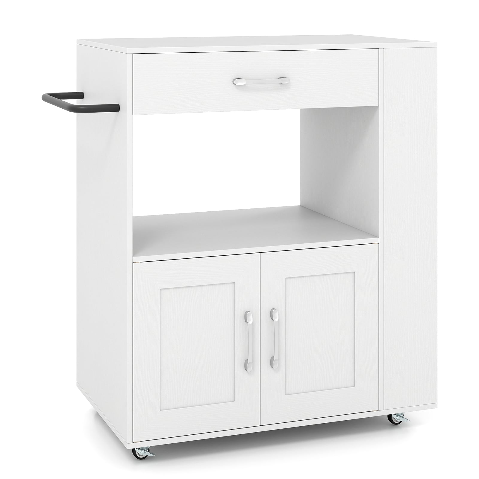 IVARA Kitchen Island Cart with Storage Rolling Kitchen Island on Wheels-White