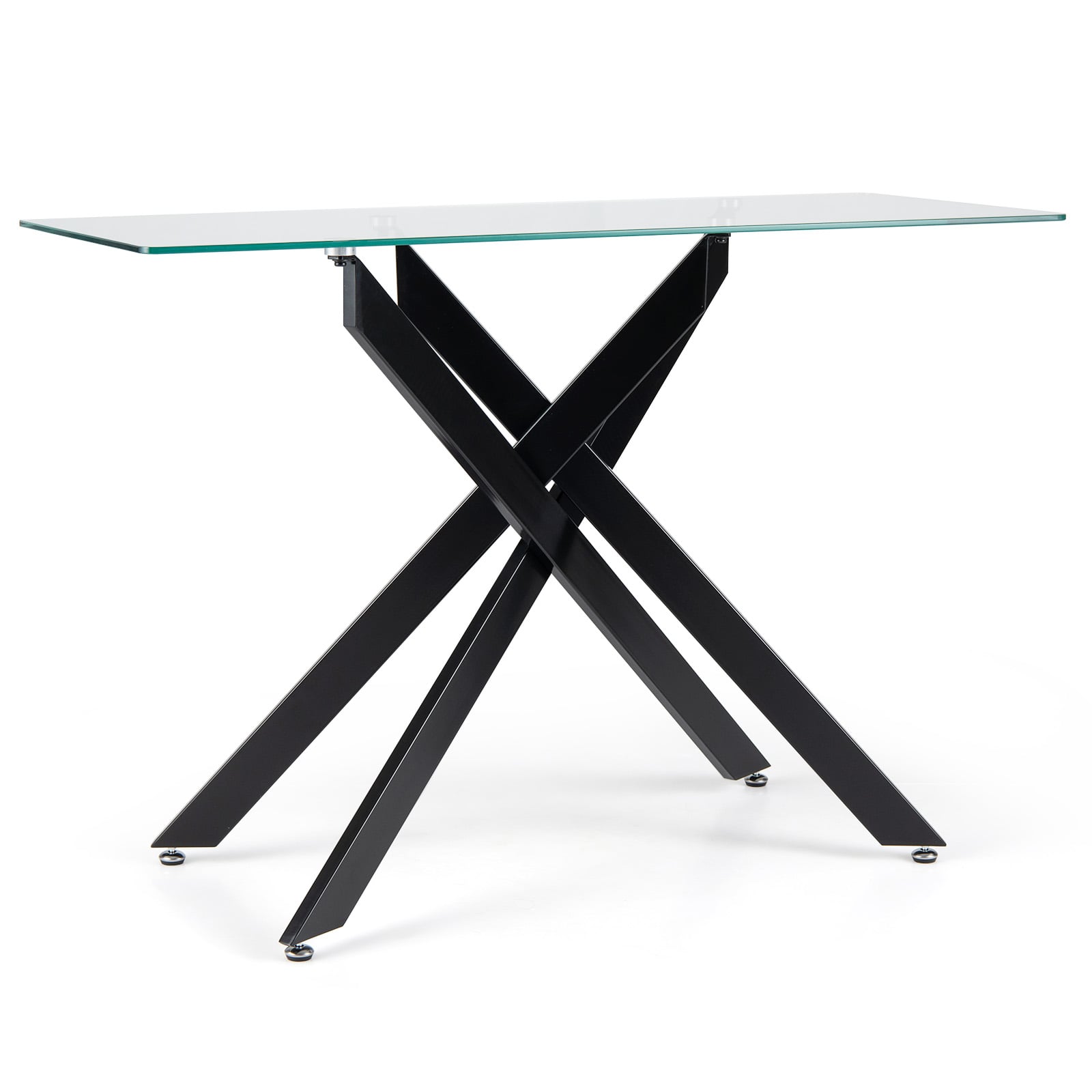 JORIN Modern Glass Console Table with Tempered Glass Top and Tubular Legs-Black