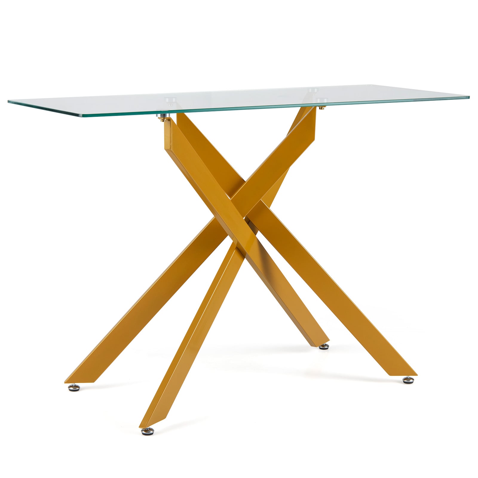 JORIN Modern Glass Console Table with Tempered Glass Top and Tubular Legs-Golden