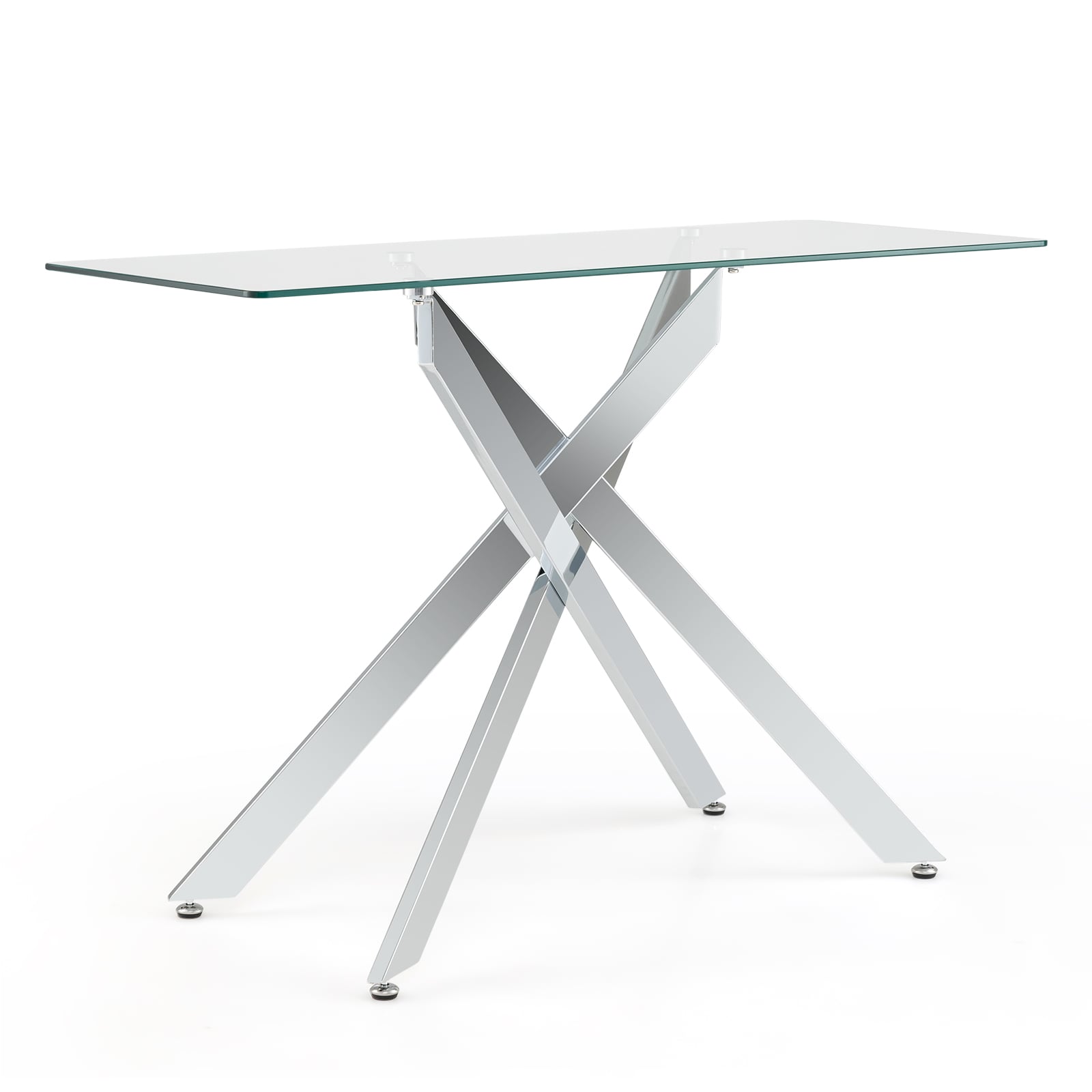 JORIN Modern Glass Console Table with Tempered Glass Top and Tubular Legs-Silver