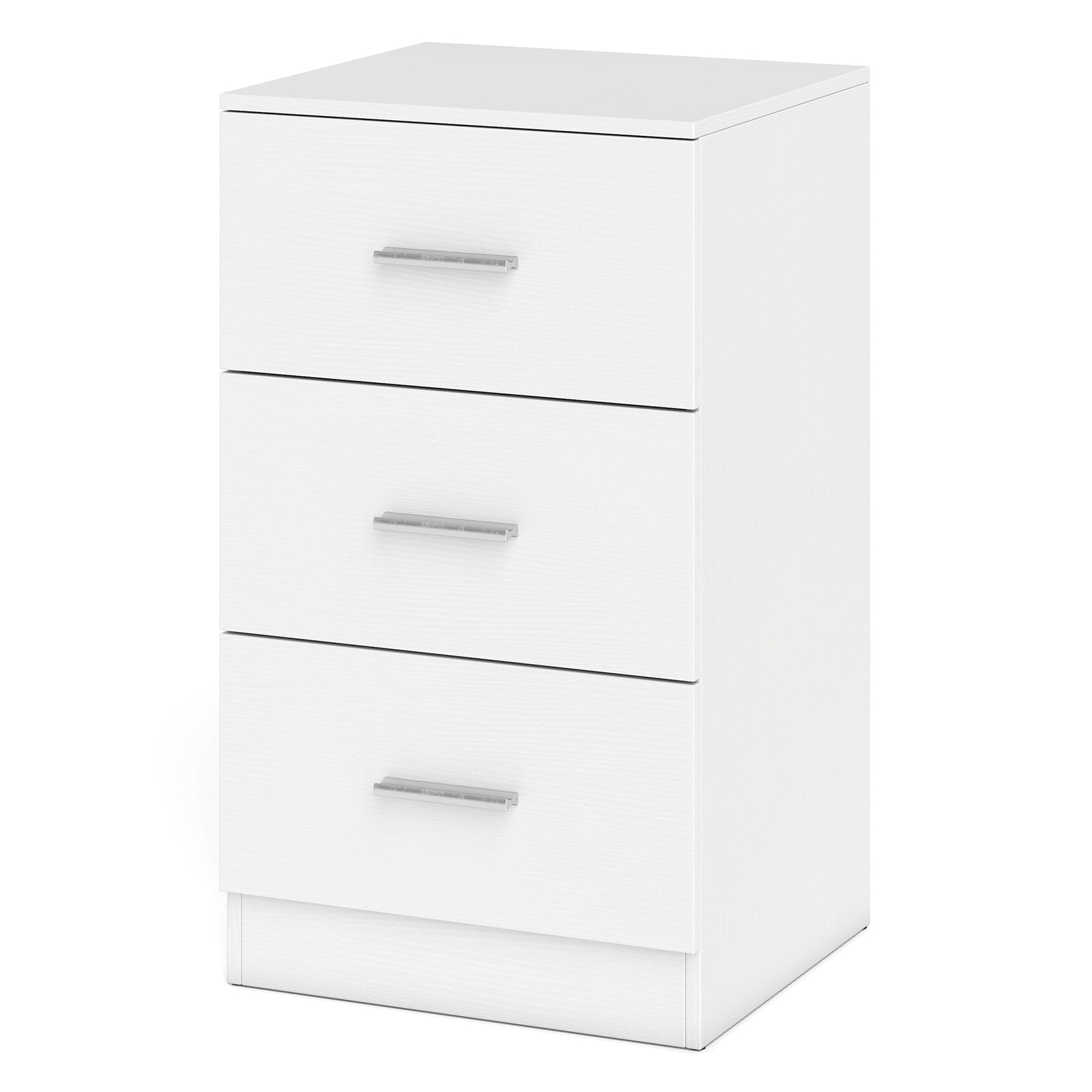 KLYRA Modern Bedside Table End Table with 3 Storage Drawers 2 Anti-tip Kits-White