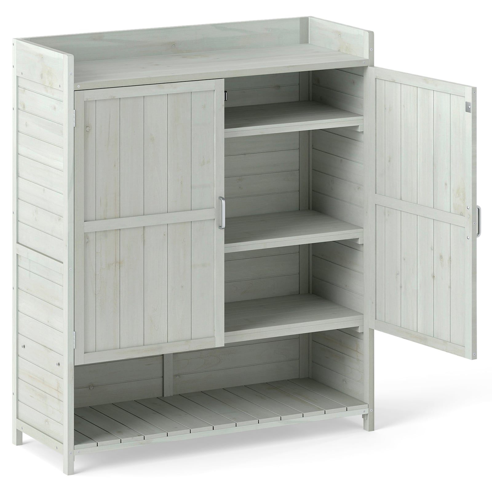 Outdoor Solid Wood Potting Bench with Storage Removable Shelves-Grey