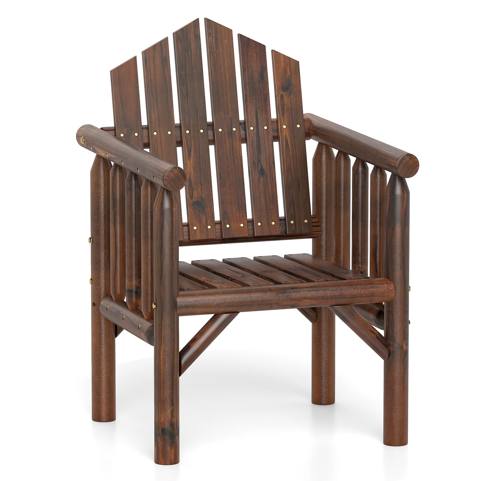 Outdoor Wooden Armchair with High Backrest-Brown