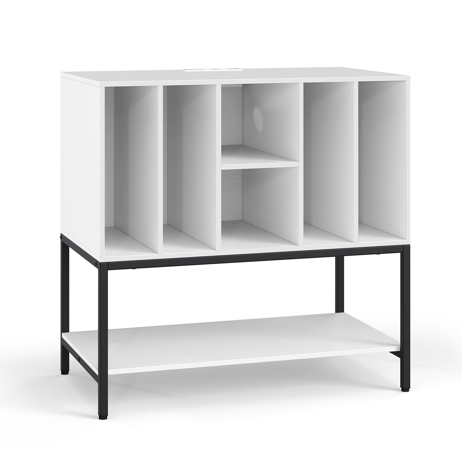 YIREL Record Player Stand with Charging Station for Living Room-White