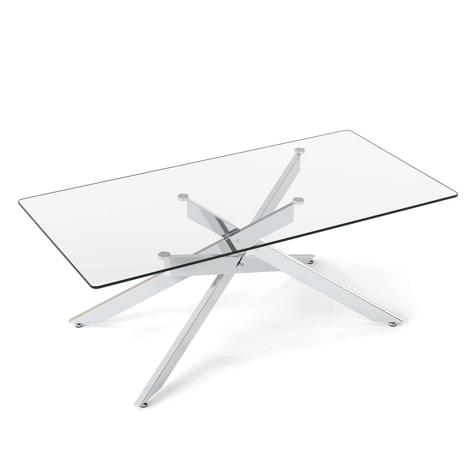 HAVOR Glass Coffee Table with Metal Legs-Silver