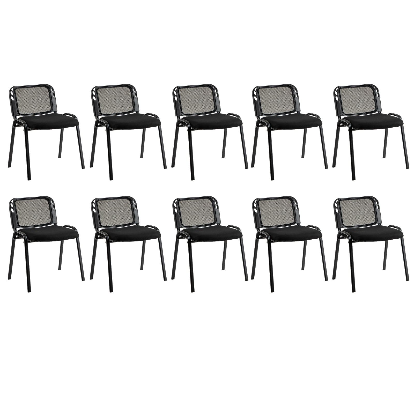 Set of 10 Stackable Waiting Room Chairs with Mesh Backrest-Black