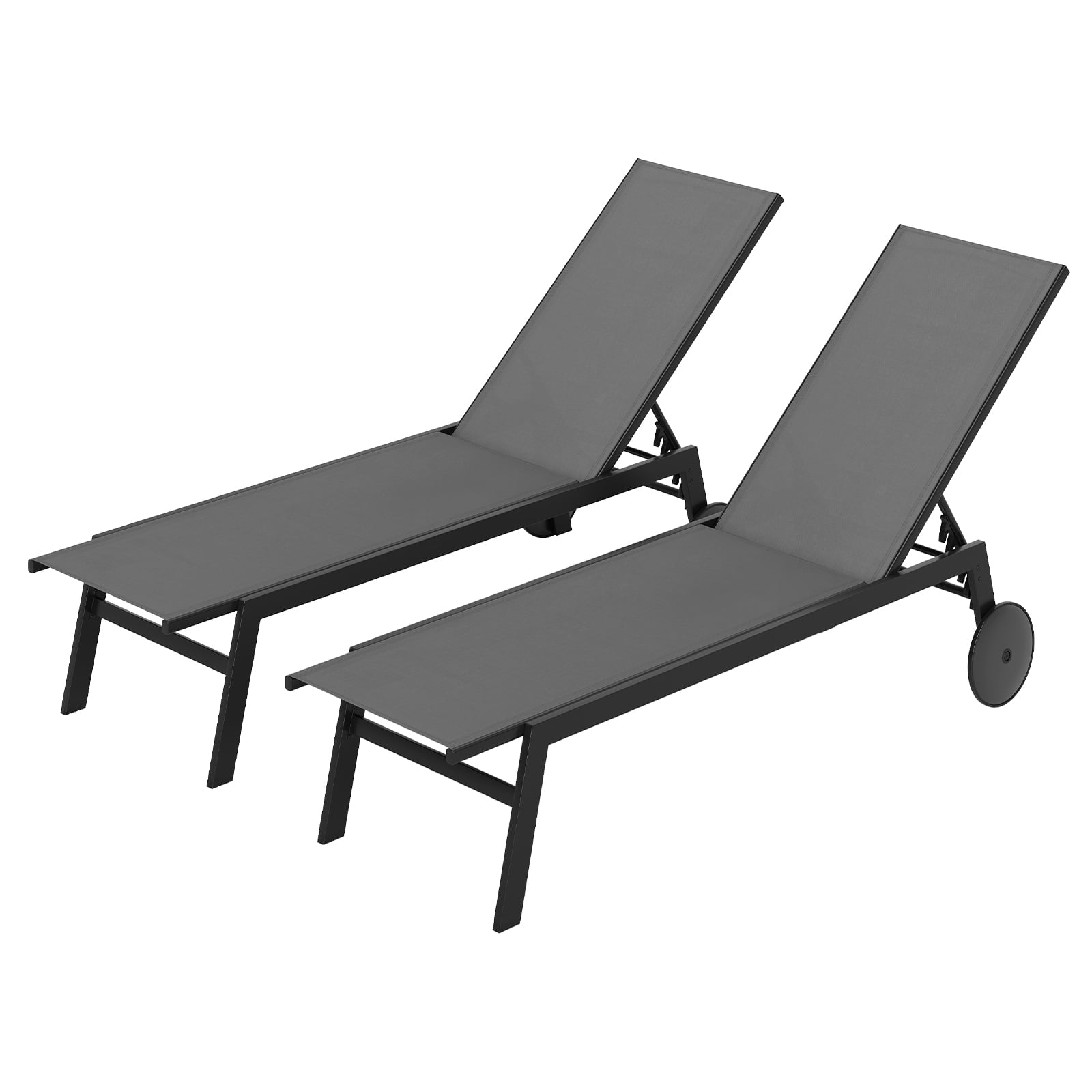UIVENA Set of 2 Patio Chaise Lounge Chairs with Wheels & Adjustable Back-Grey