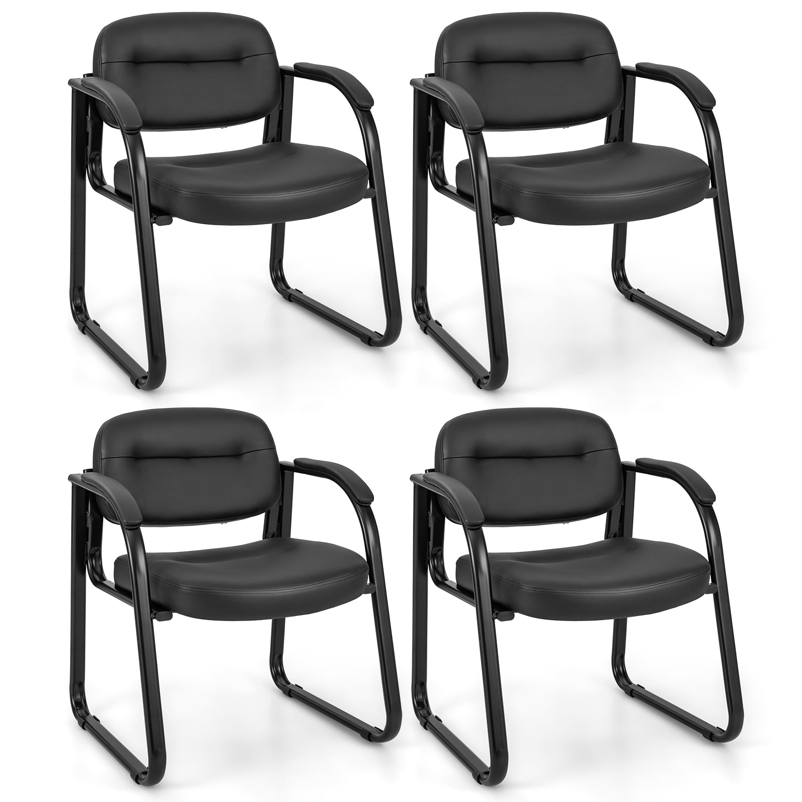 Set of 4 Waiting Room Chairs with Sled Base and Padded Arm Rest-Black