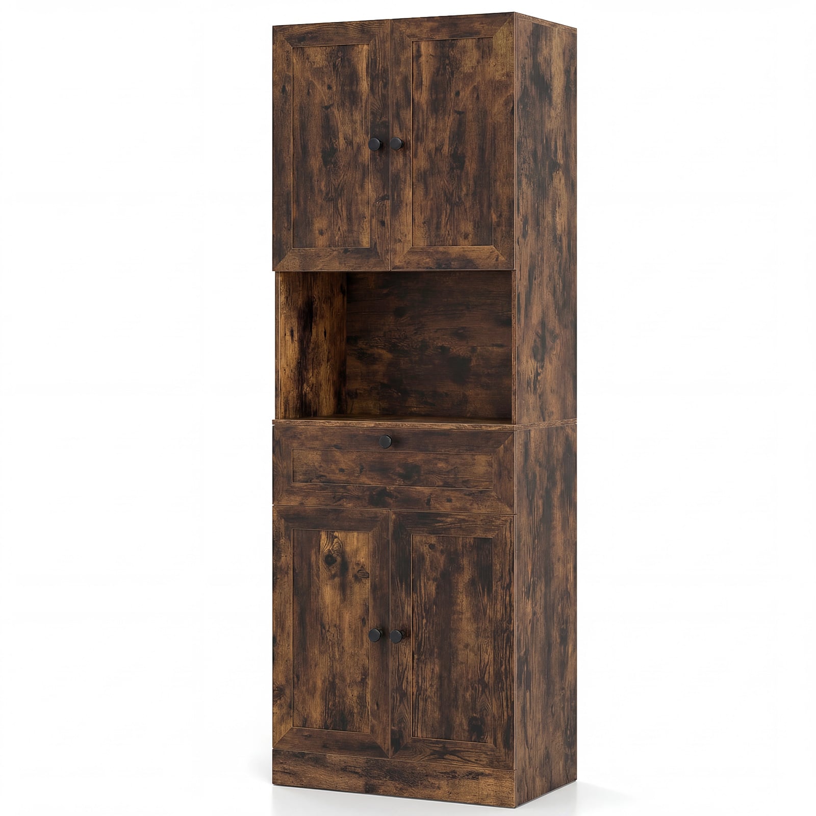 CIREL Tall Bathroom Cabinet with 4 Doors & Drawer-Brown