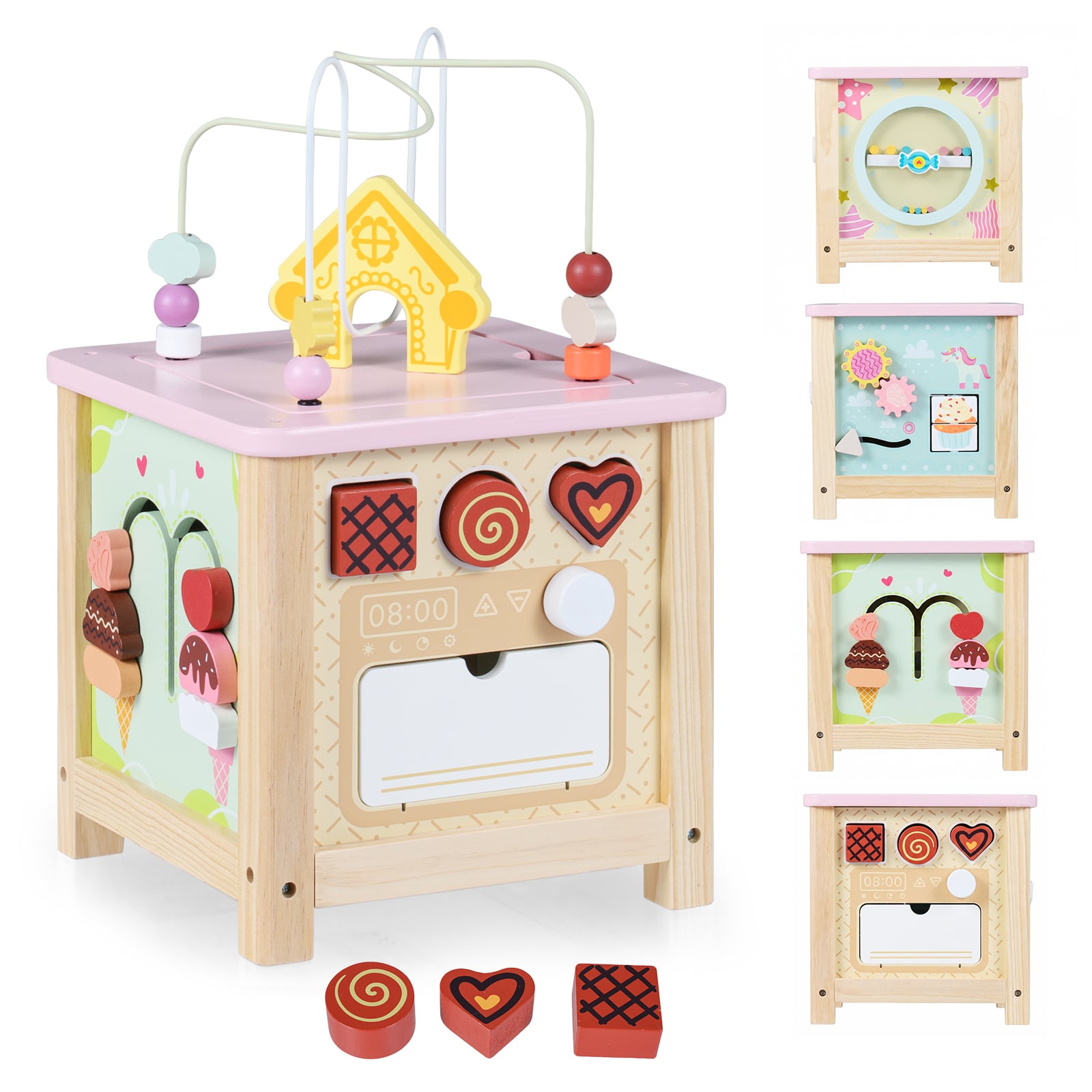 Wooden Activity Cube Montessori Sensory Toys for 18+ Months Toddlers