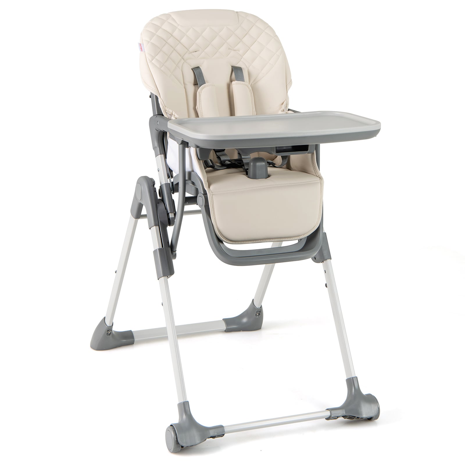 WORIN Portable Adjustable Highchair with Footrest and Detachable Tray for Babies-Beige