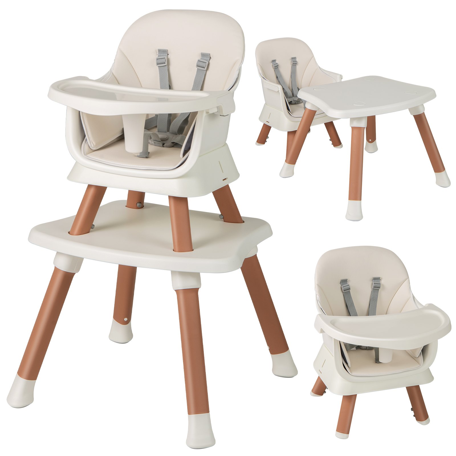 ONAR 6-in-1 Baby High Chair with 5-Point Harness and Removable Tray-Natural