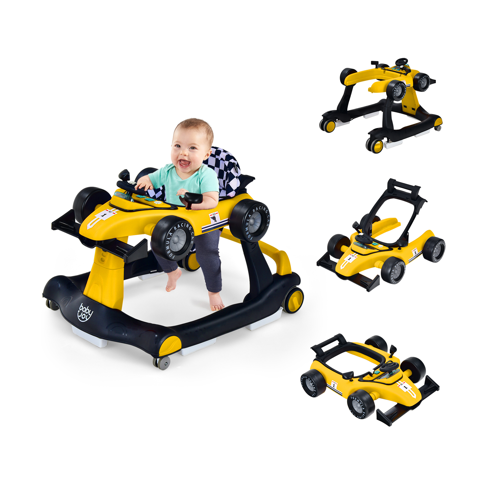 4-in-1 Baby Push Walker Adjustable Height and Speed - Yellow