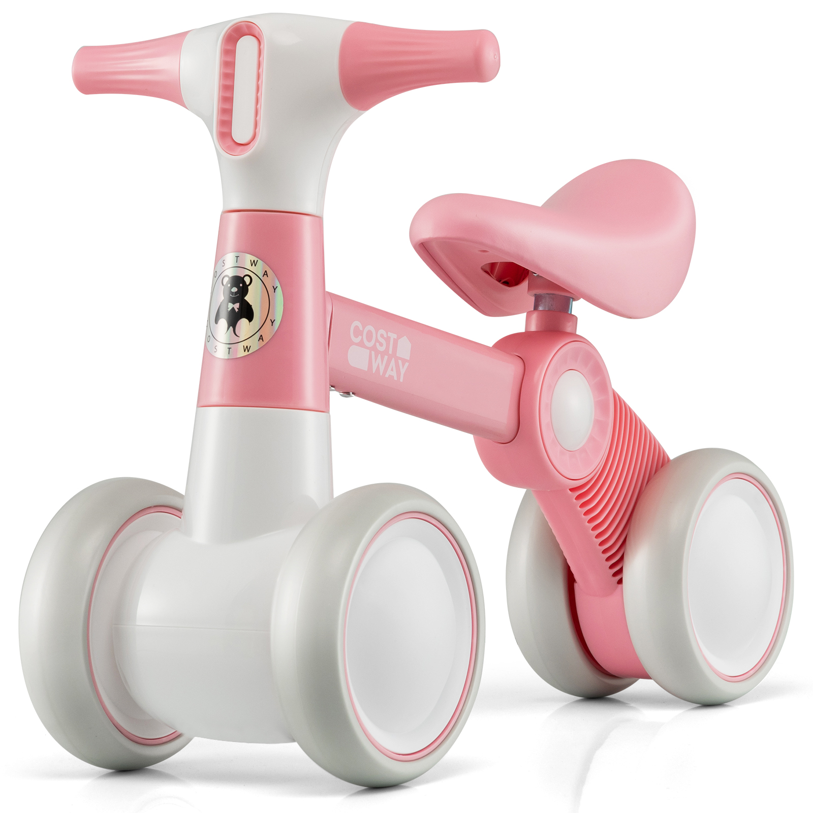 Baby Balance Bike with Steering Handlebars 4 Wheels - Pink