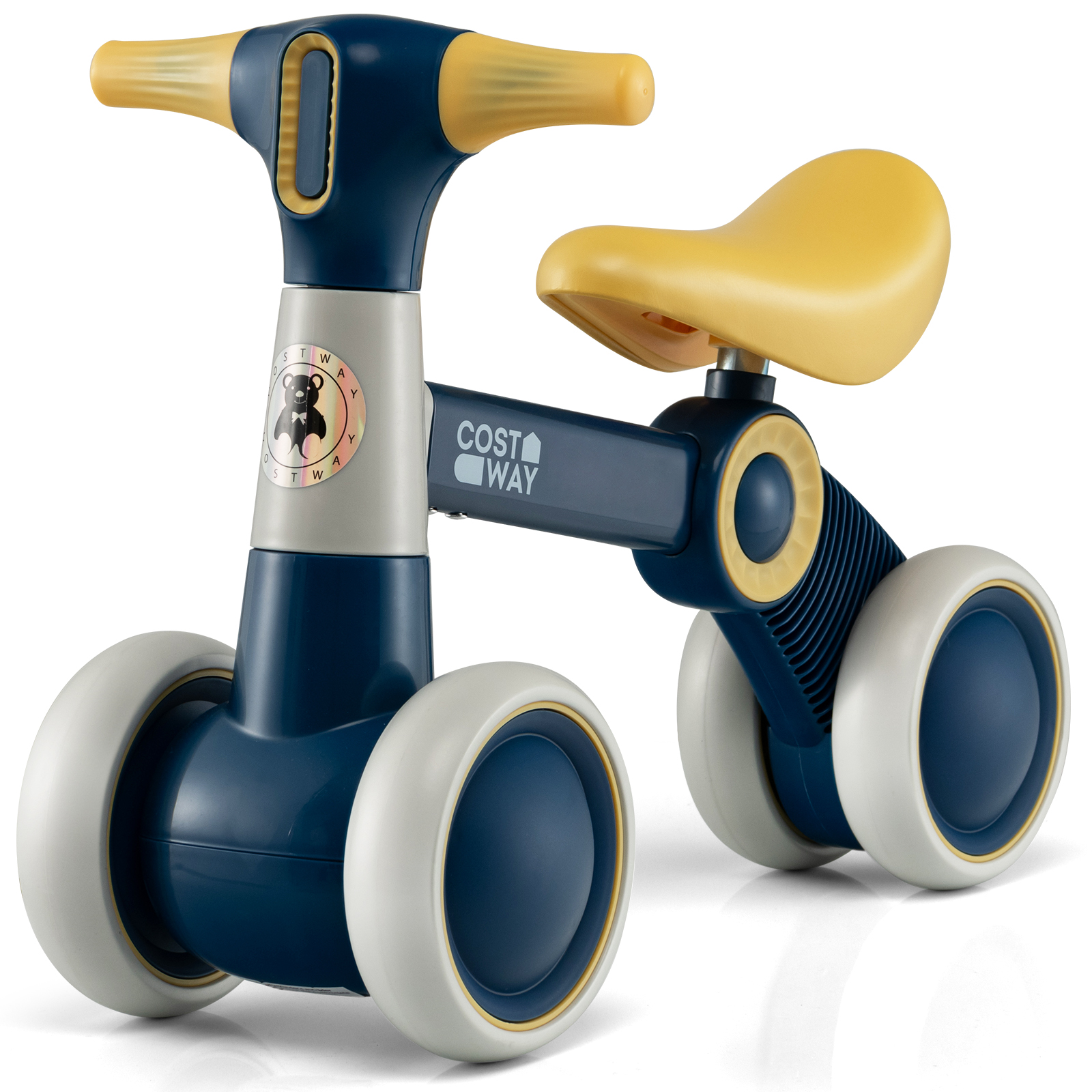 Baby Balance Bike with Steering Handlebars 4 Wheels - Yellow